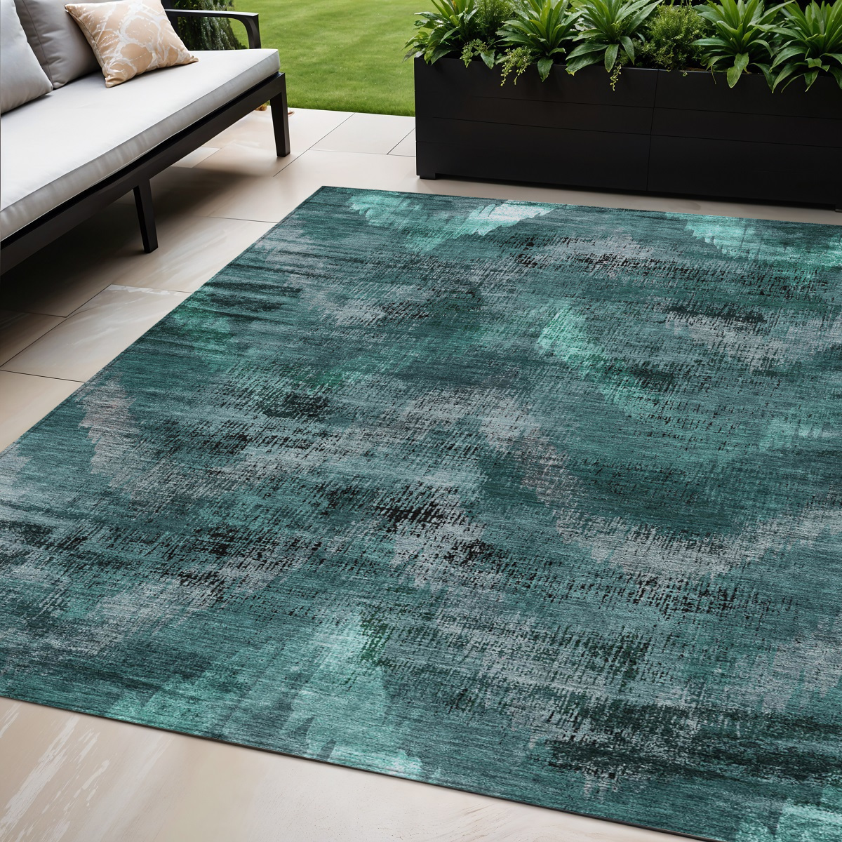 5' X 8' Fern Green And Emerald Abstract Washable Indoor Outdoor Area Rug-587129-1