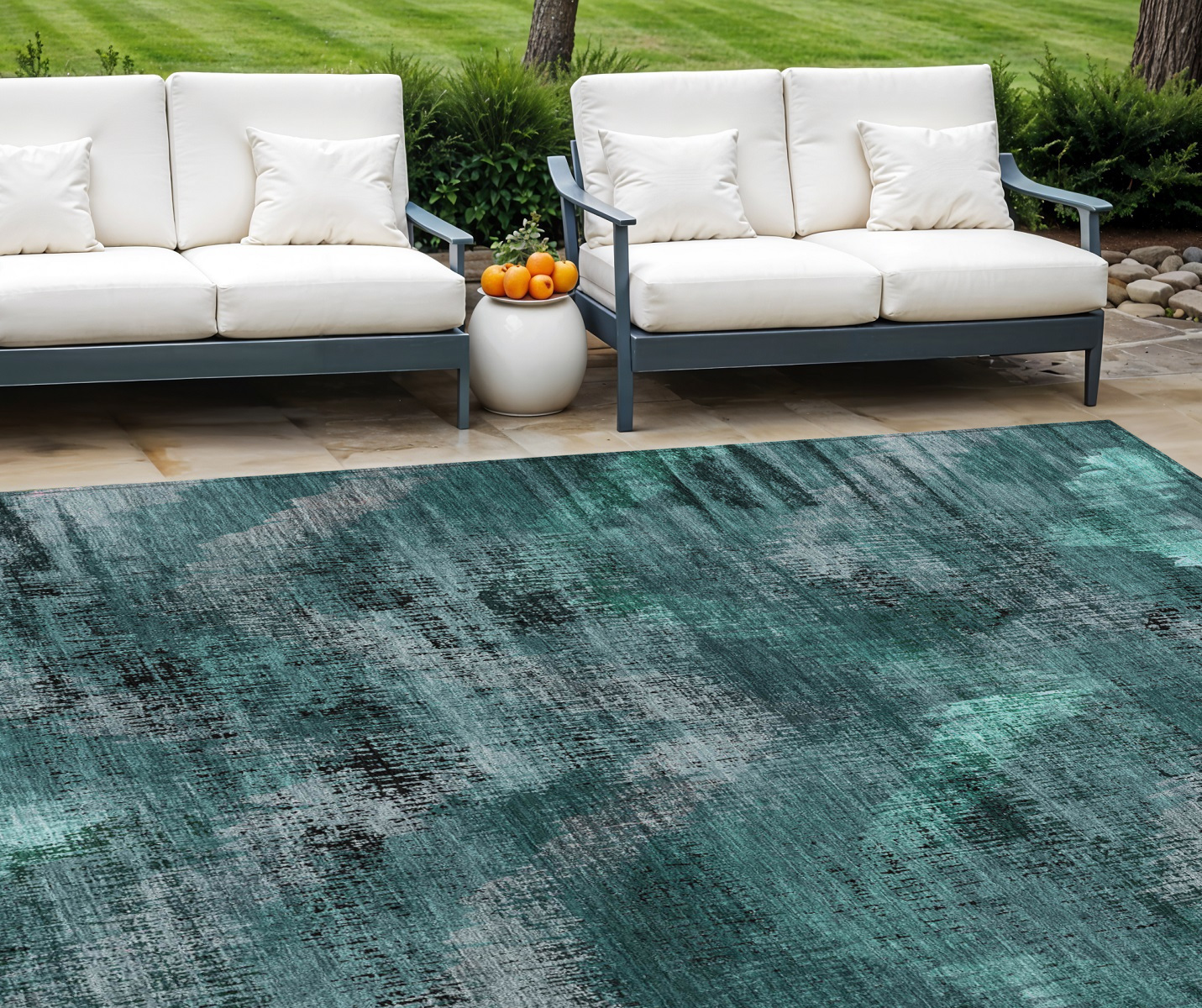 9' X 12' Fern Green And Emerald Abstract Washable Indoor Outdoor Area Rug-587132-1