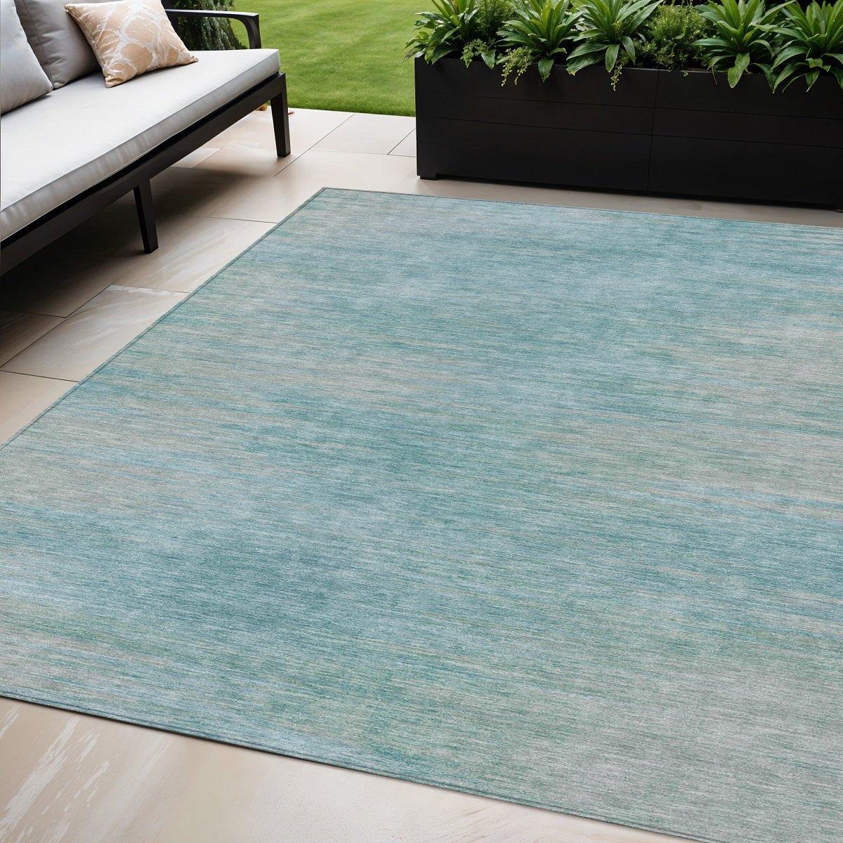 5' X 8' Aqua Teal Blue And Gray Abstract Washable Indoor Outdoor Area Rug-587195-1