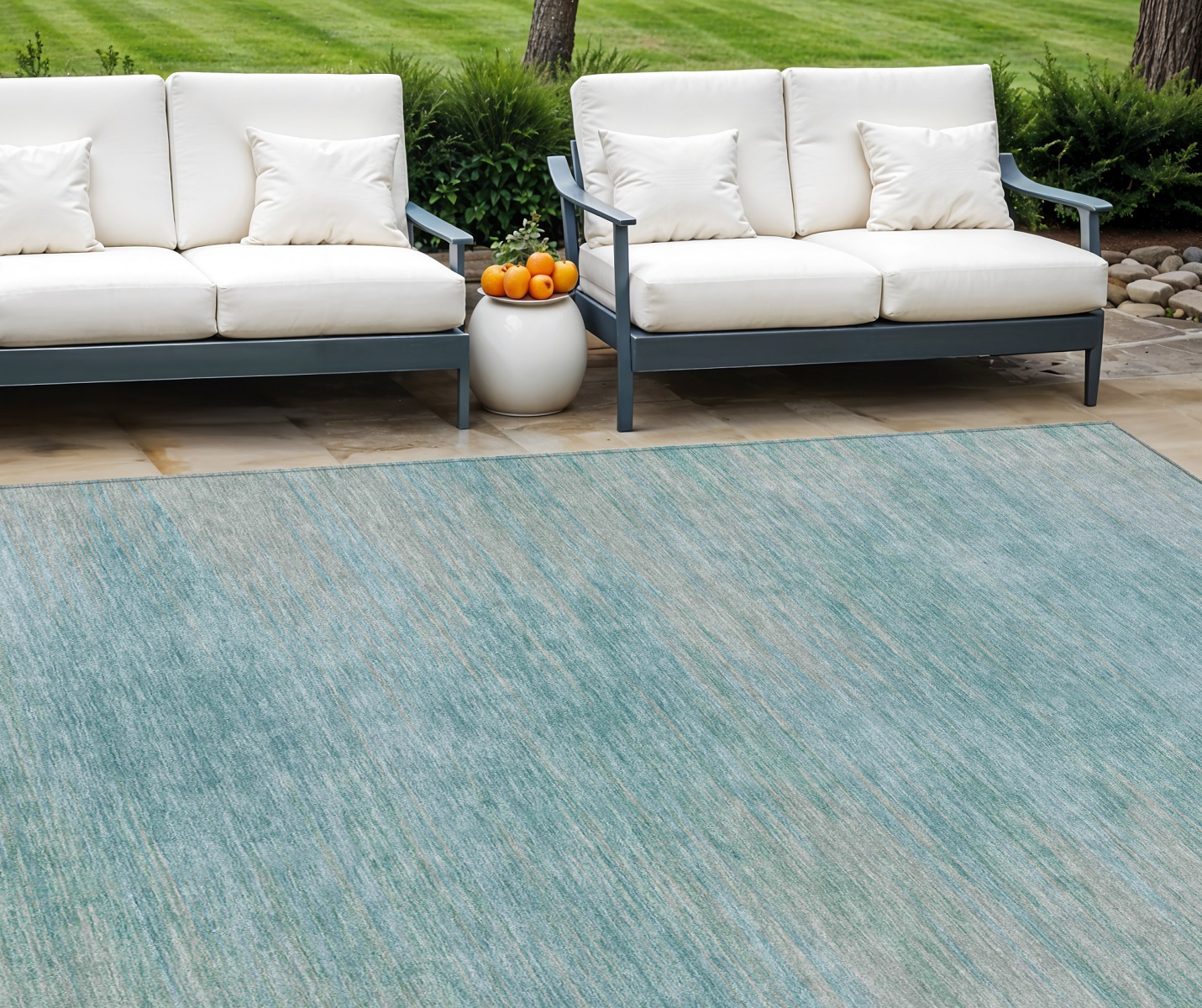 9' X 12' Aqua Teal Blue And Gray Abstract Washable Indoor Outdoor Area Rug-587198-1