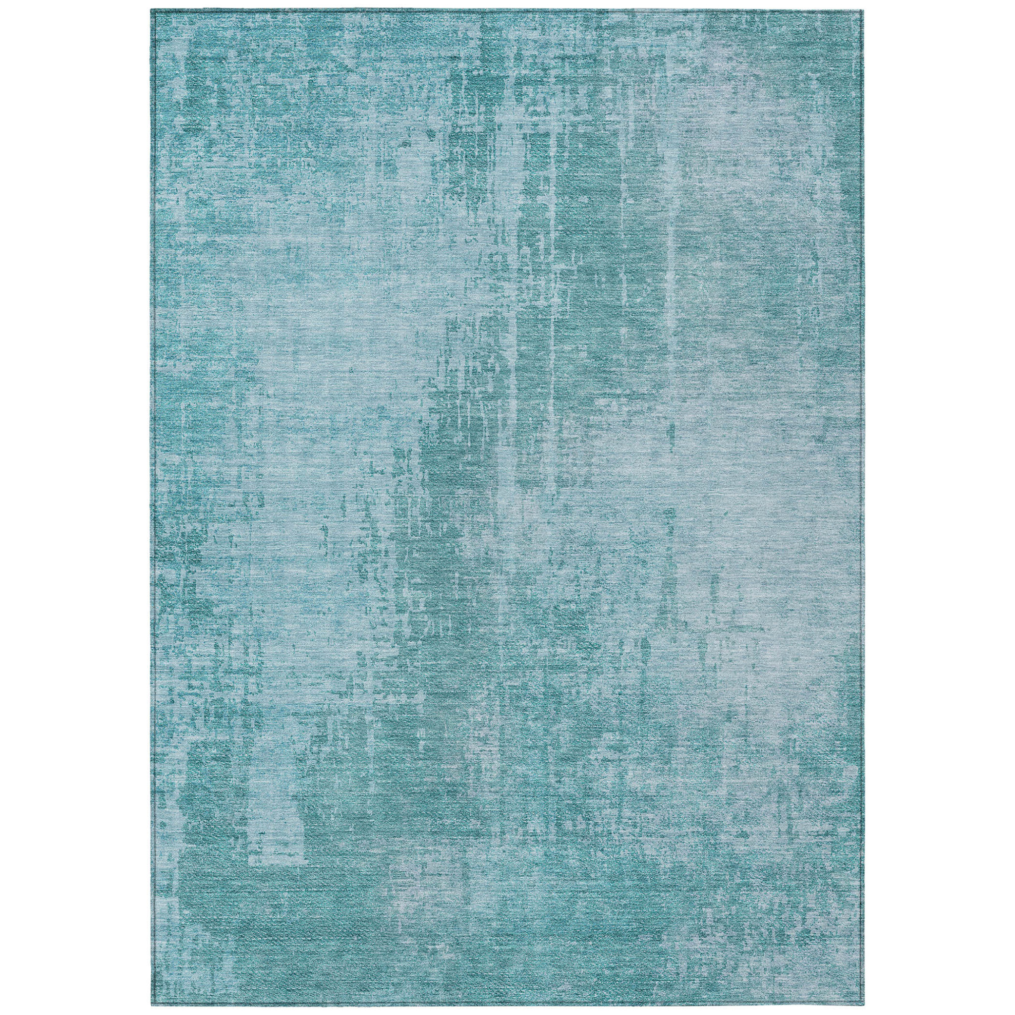 3' X 5' Aqua Teal Blue And Gray Abstract Washable Indoor Outdoor Area Rug-587254-1
