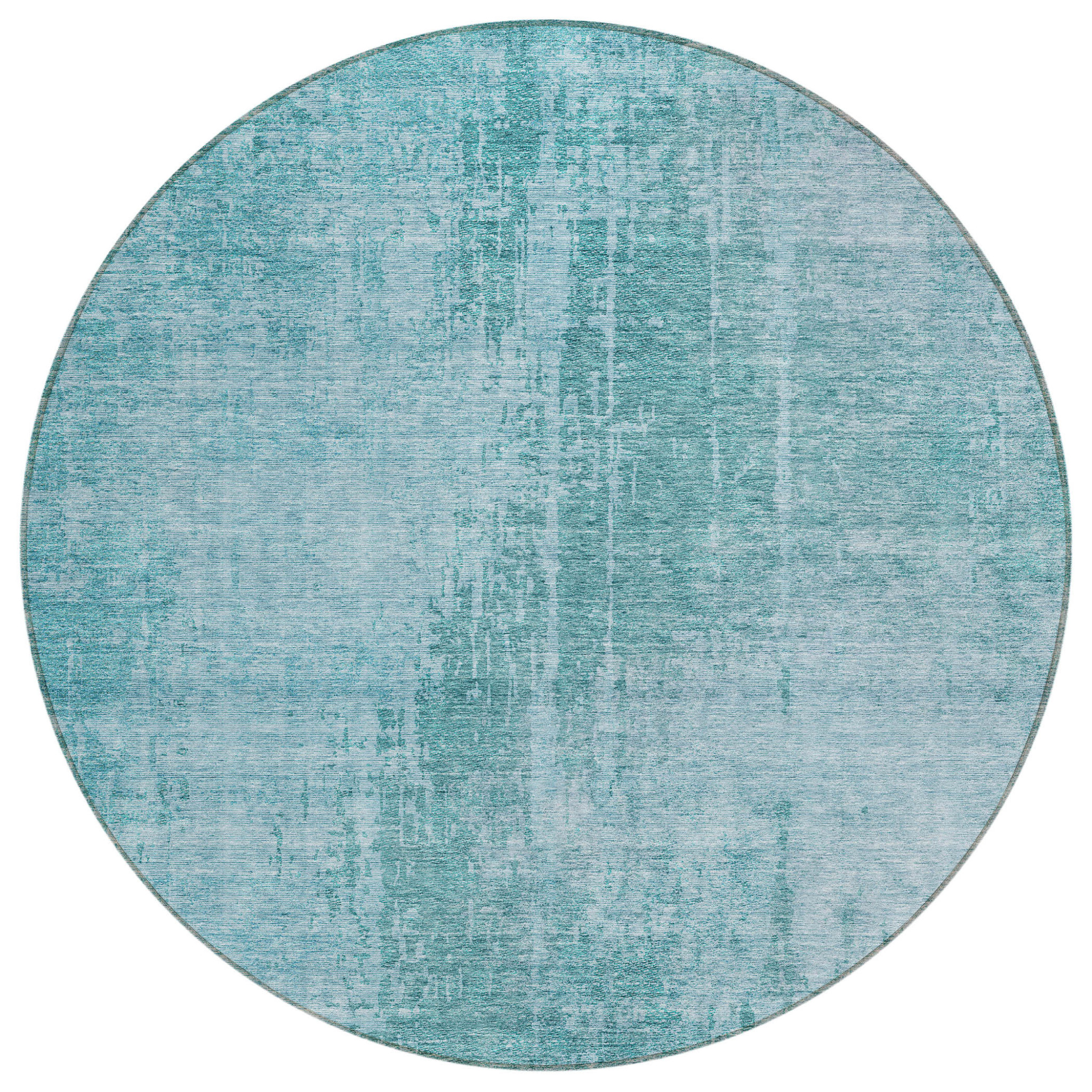 8' Aqua Teal Blue And Gray Round Abstract Washable Indoor Outdoor Area Rug-587256-1