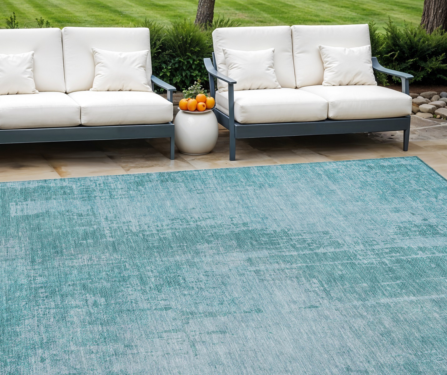 9' X 12' Aqua Teal Blue And Gray Abstract Washable Indoor Outdoor Area Rug-587258-1
