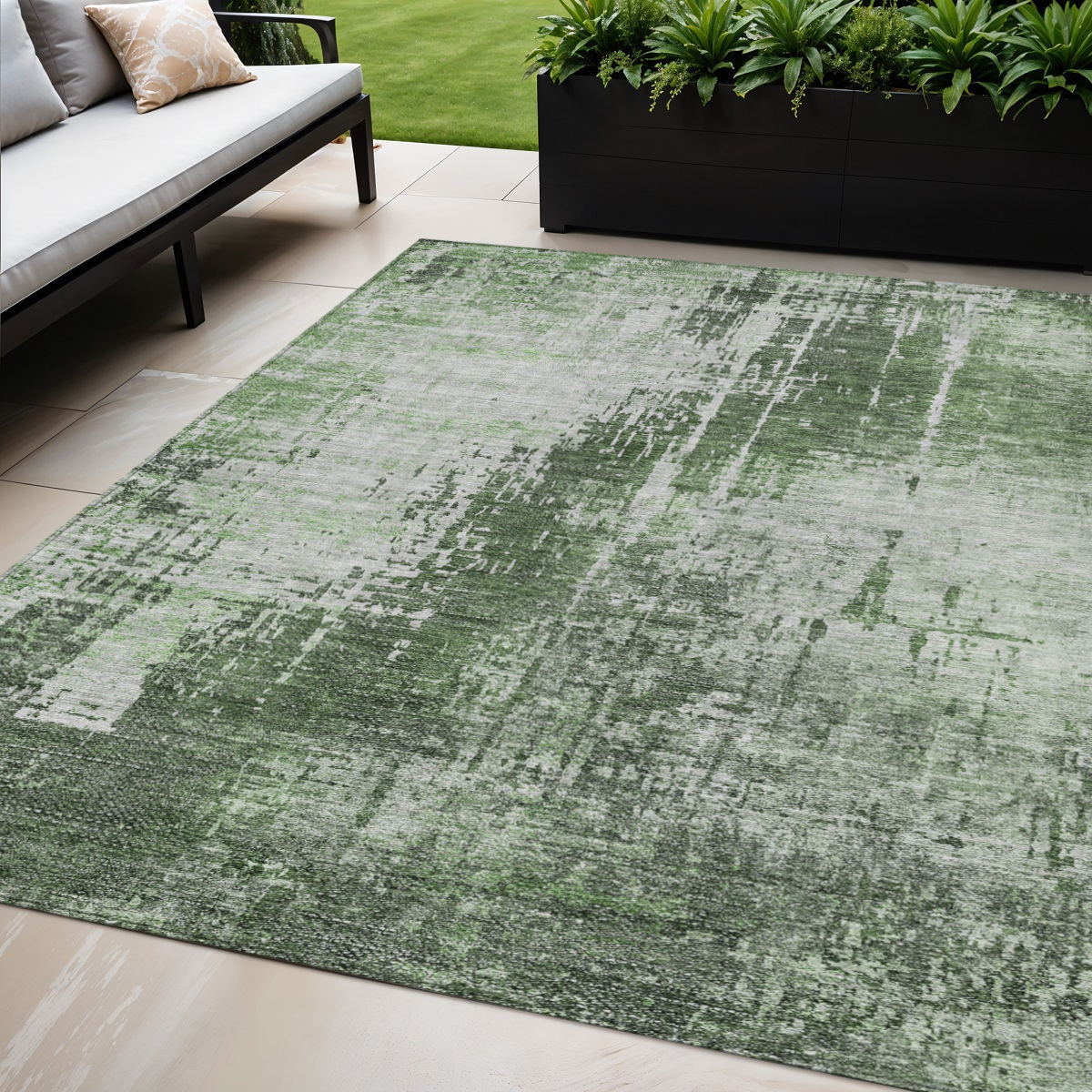 5' X 8' Fern Green And Green Abstract Washable Indoor Outdoor Area Rug-587273-1
