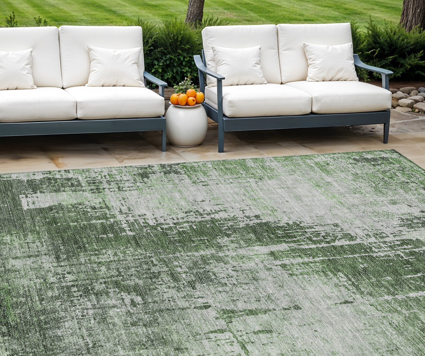 9' X 12' Fern Green And Green Abstract Washable Indoor Outdoor Area Rug-587276-1