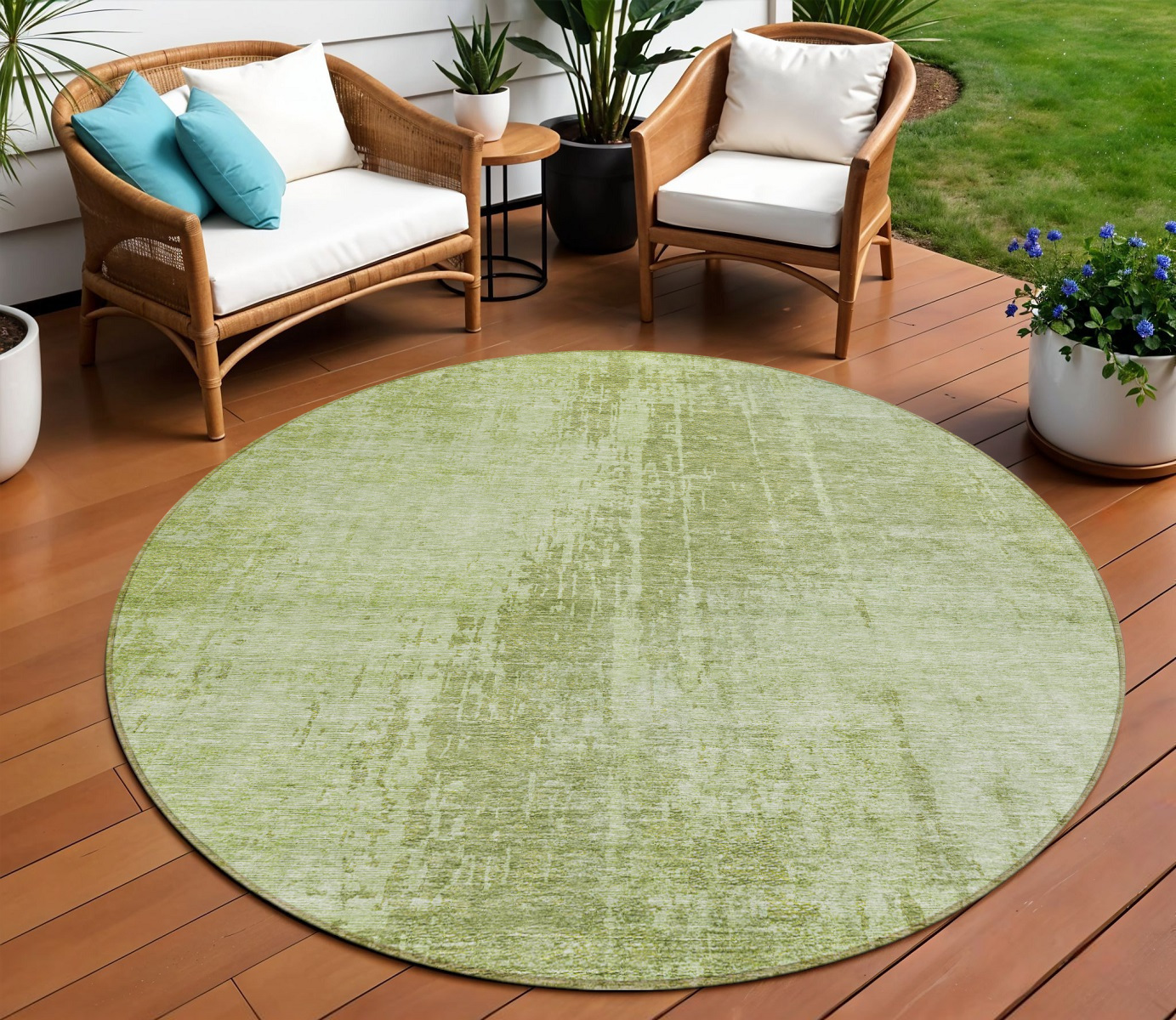 8' Sage And Green Round Abstract Washable Indoor Outdoor Area Rug-587298-1