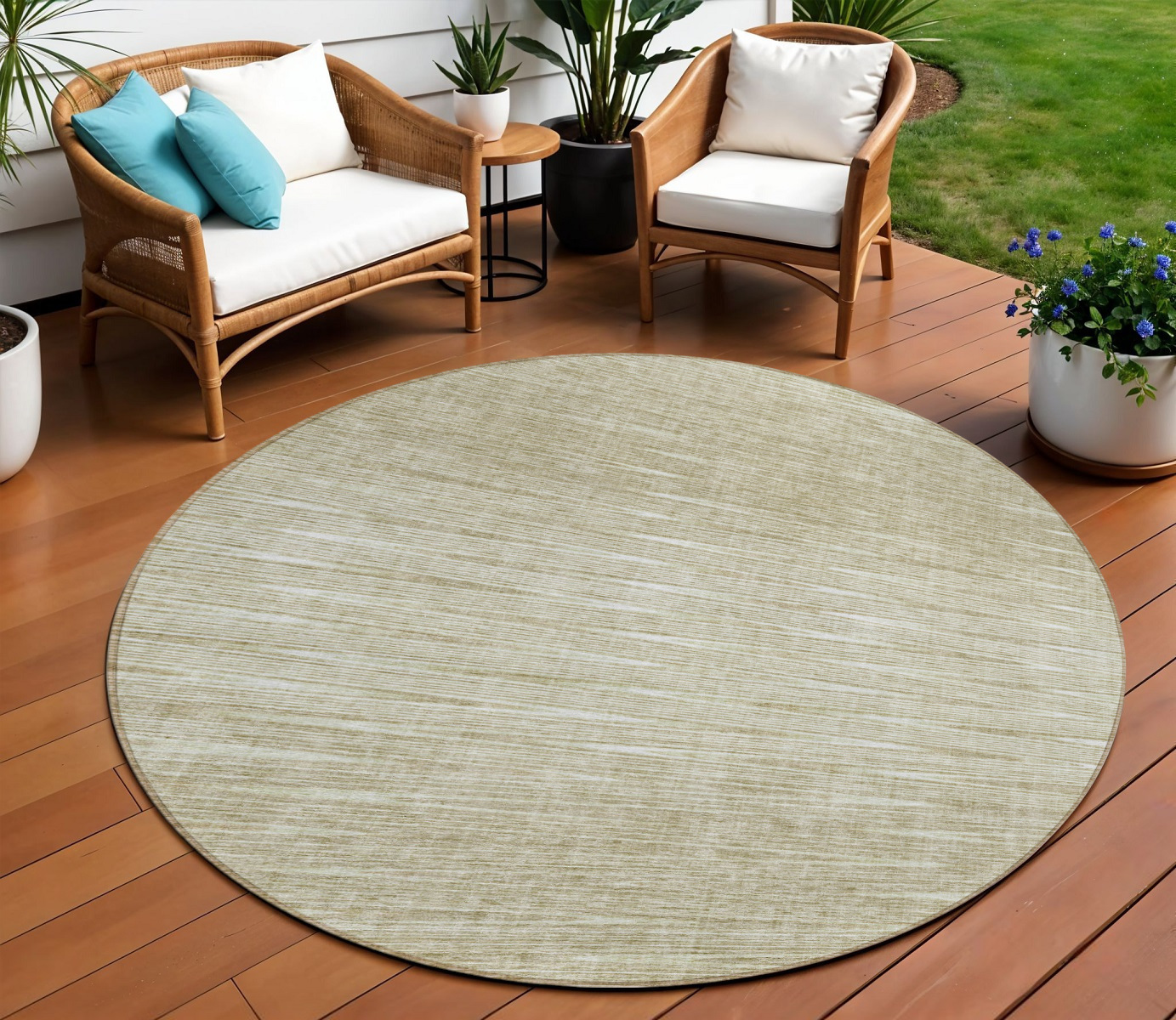 8' Khaki And Beige Round Abstract Washable Indoor Outdoor Area Rug-587418-1