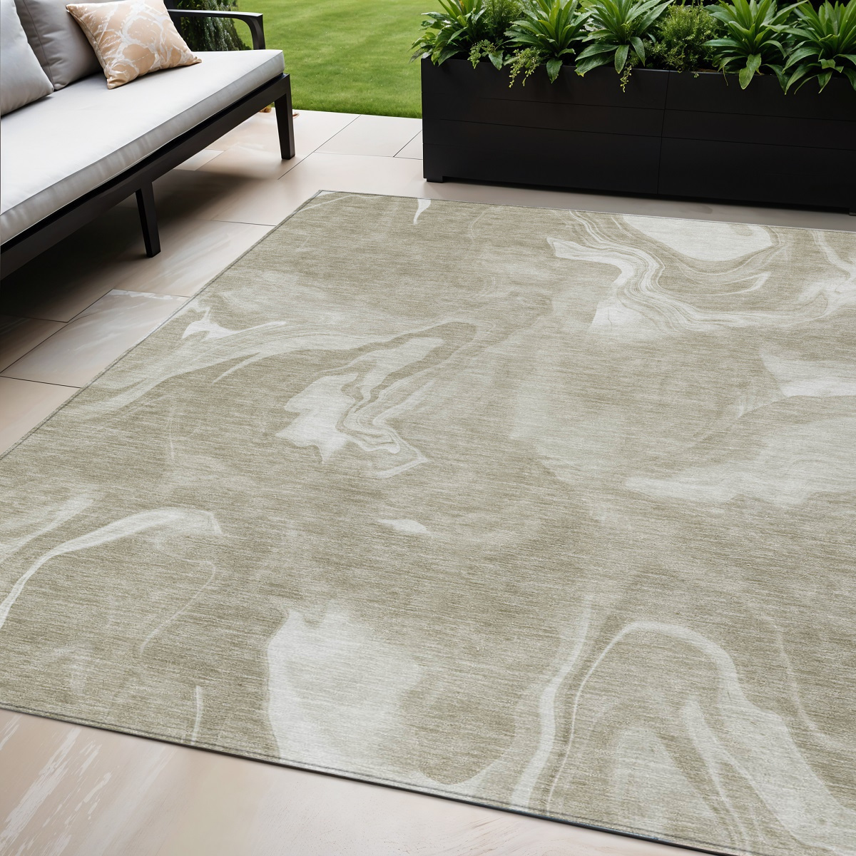 5' X 8' Taupe And Beige Abstract Washable Indoor Outdoor Area Rug-587495-1