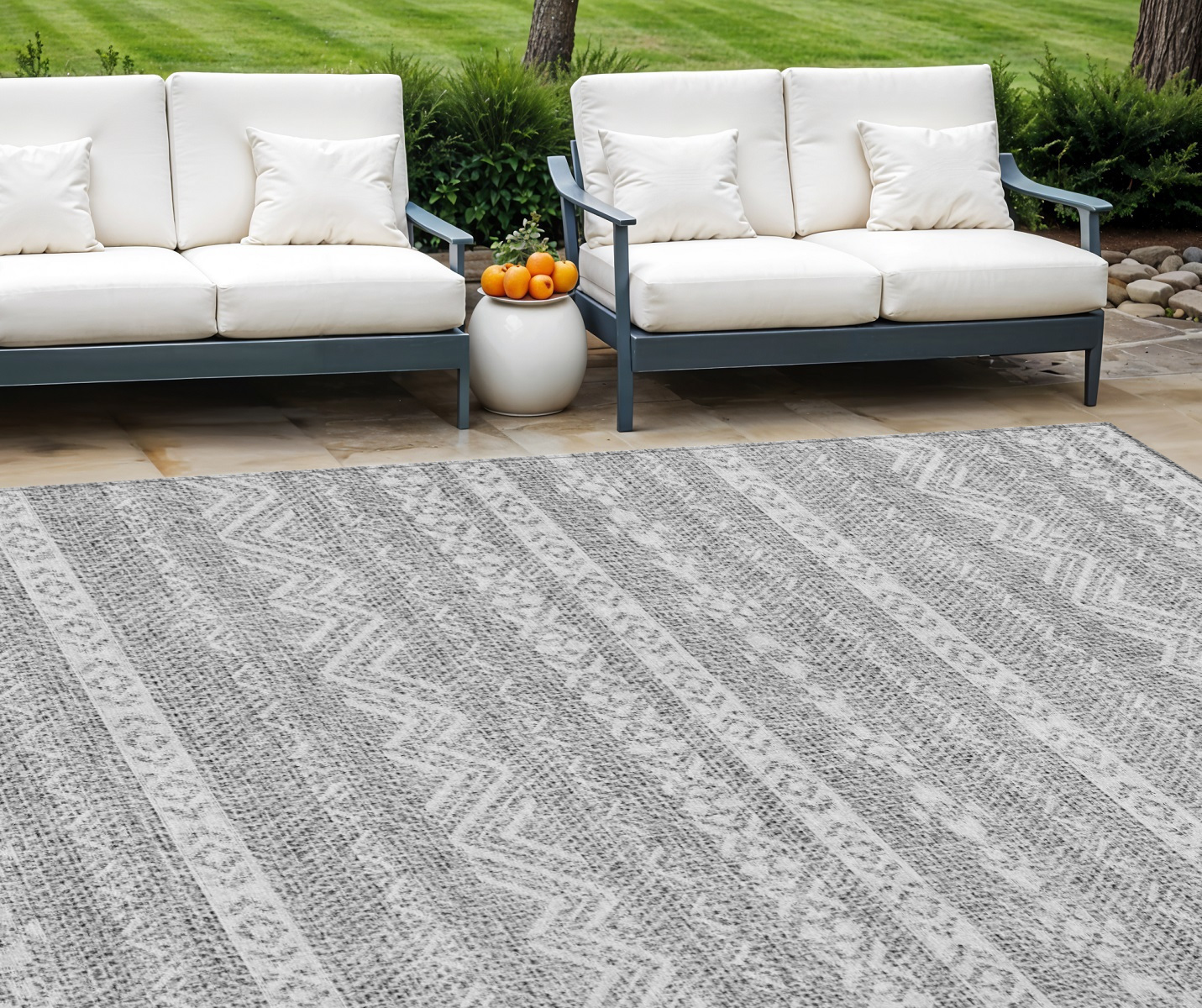 9' X 12' Gray And Silver Southwestern Washable Indoor Outdoor Area Rug-587540-1
