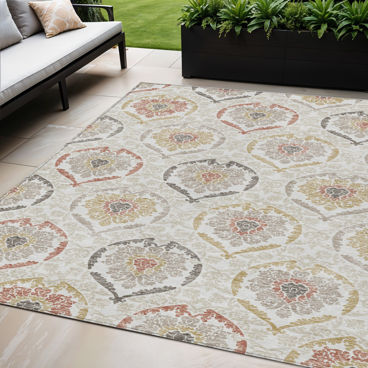 5' X 8' Ivory Gold And Taupe Medallion Washable Indoor Outdoor Area Rug-587669-1