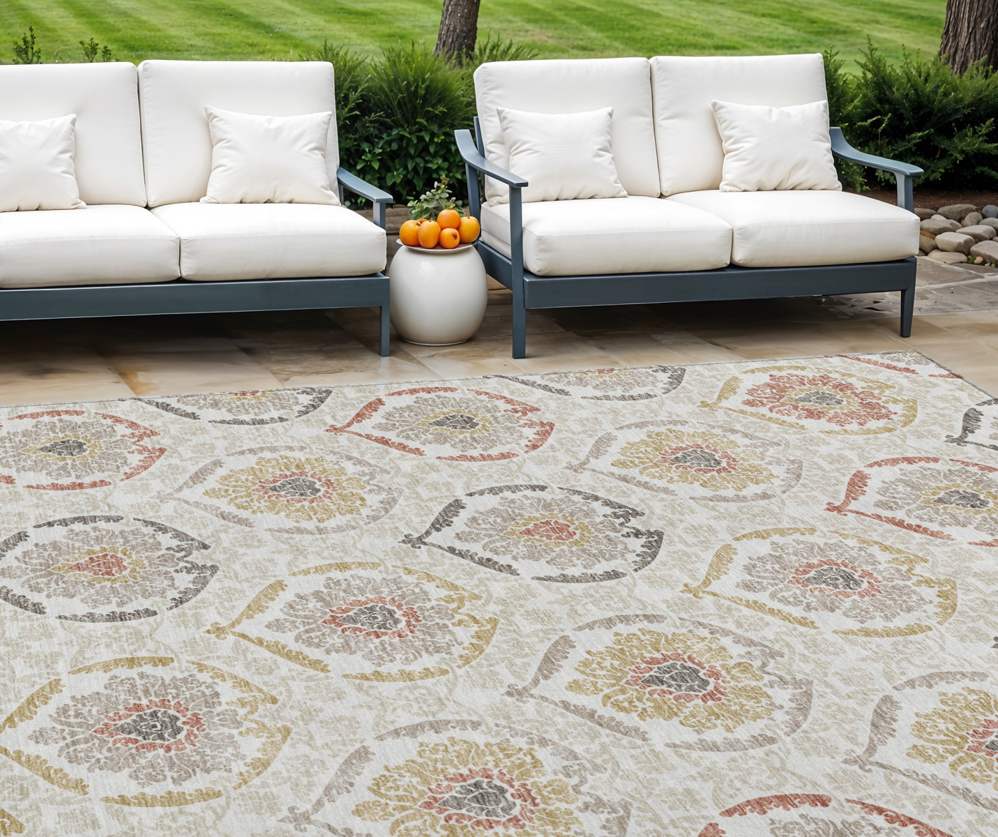 8' X 10' Ivory Gold And Taupe Medallion Washable Indoor Outdoor Area Rug-587671-1