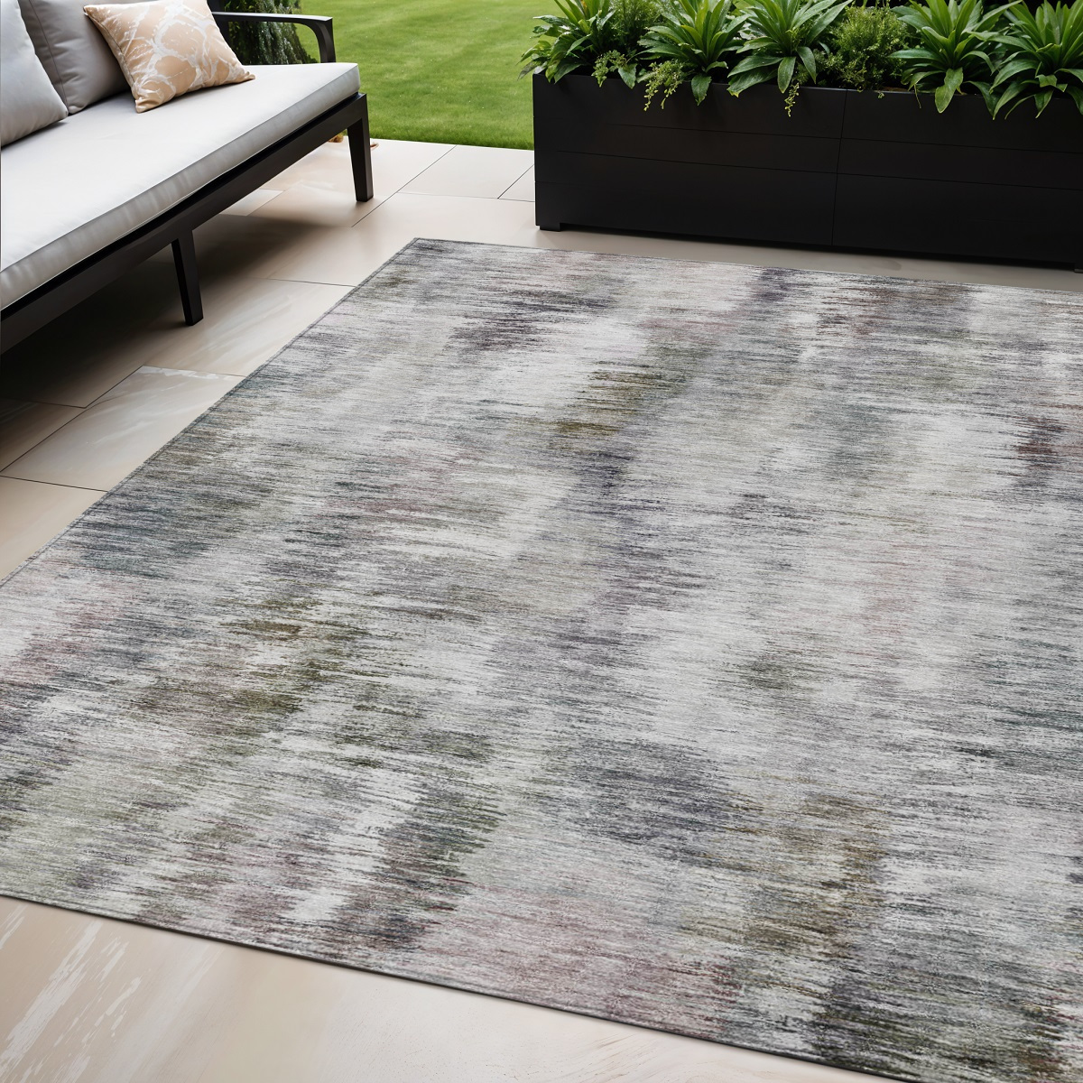 5' X 8' Taupe Gray And Silver Abstract Washable Indoor Outdoor Area Rug-587861-1