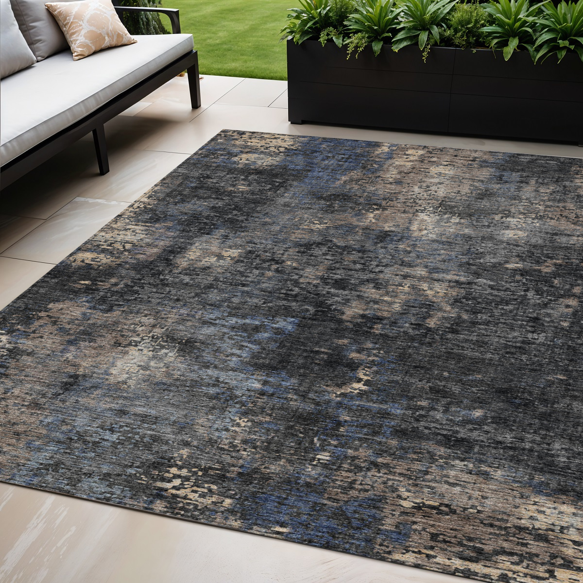 5' X 8' Charcoal Gray And Silver Abstract Washable Indoor Outdoor Area Rug-587891-1