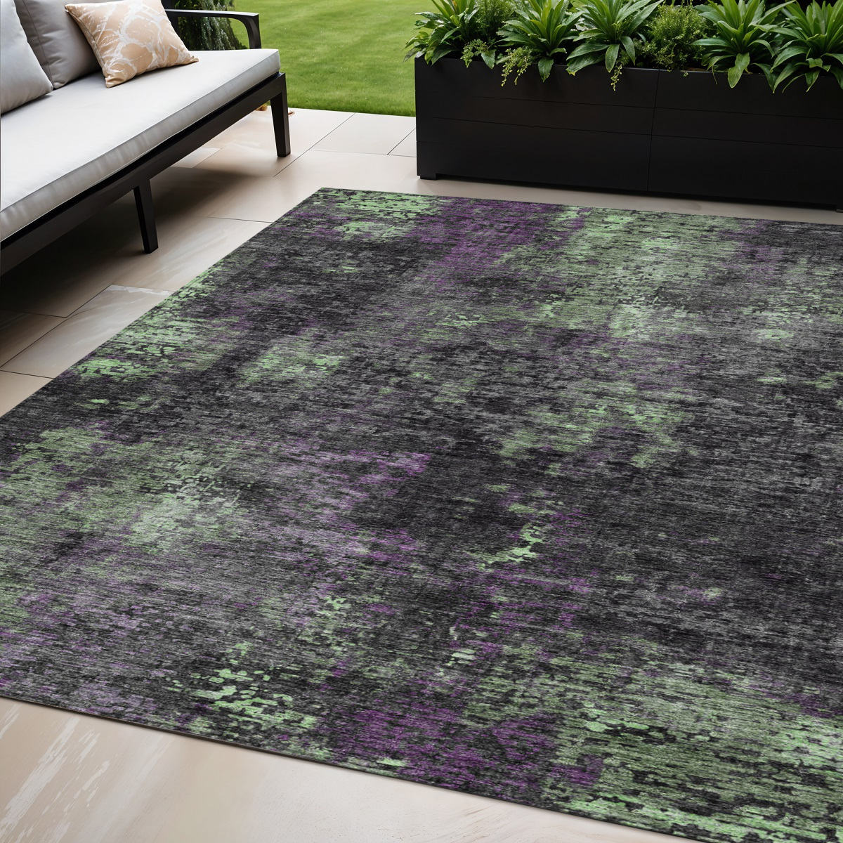 5' X 8' Gray Purple And Charcoal Abstract Washable Indoor Outdoor Area Rug-587897-1