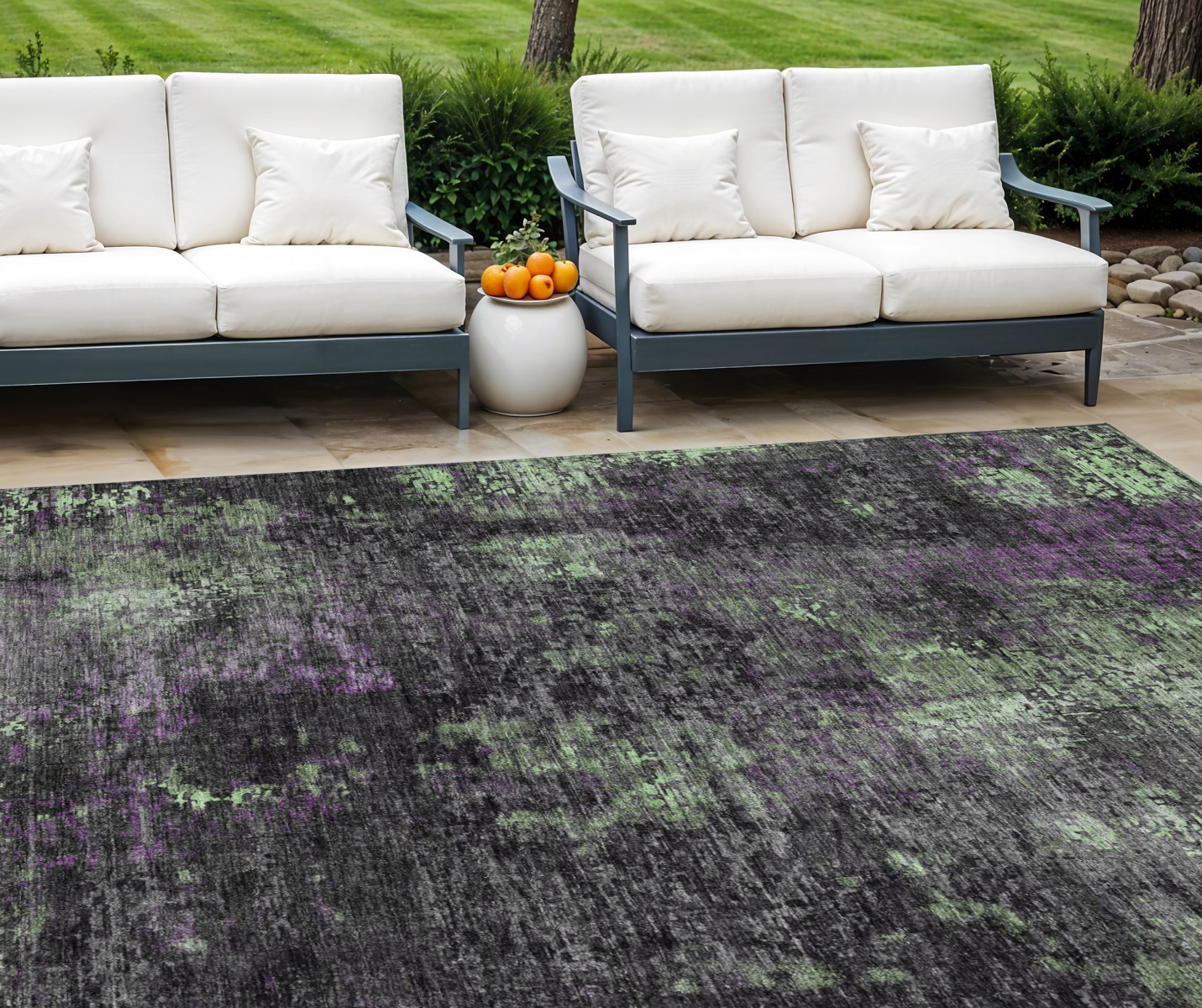 10' X 14' Gray Purple And Charcoal Abstract Washable Indoor Outdoor Area Rug-587901-1
