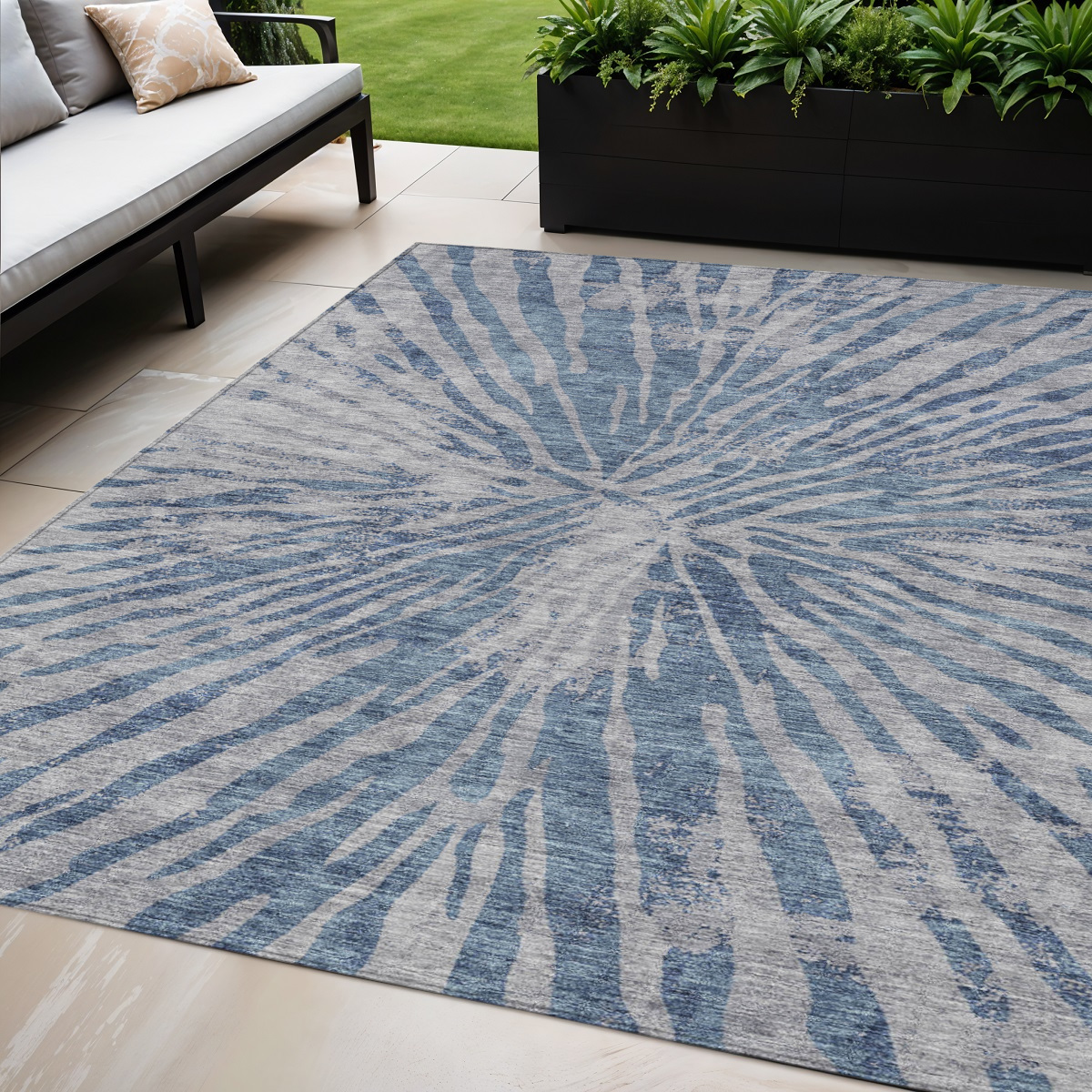 5' X 8' Blue Gray And Silver Abstract Washable Indoor Outdoor Area Rug-588005-1