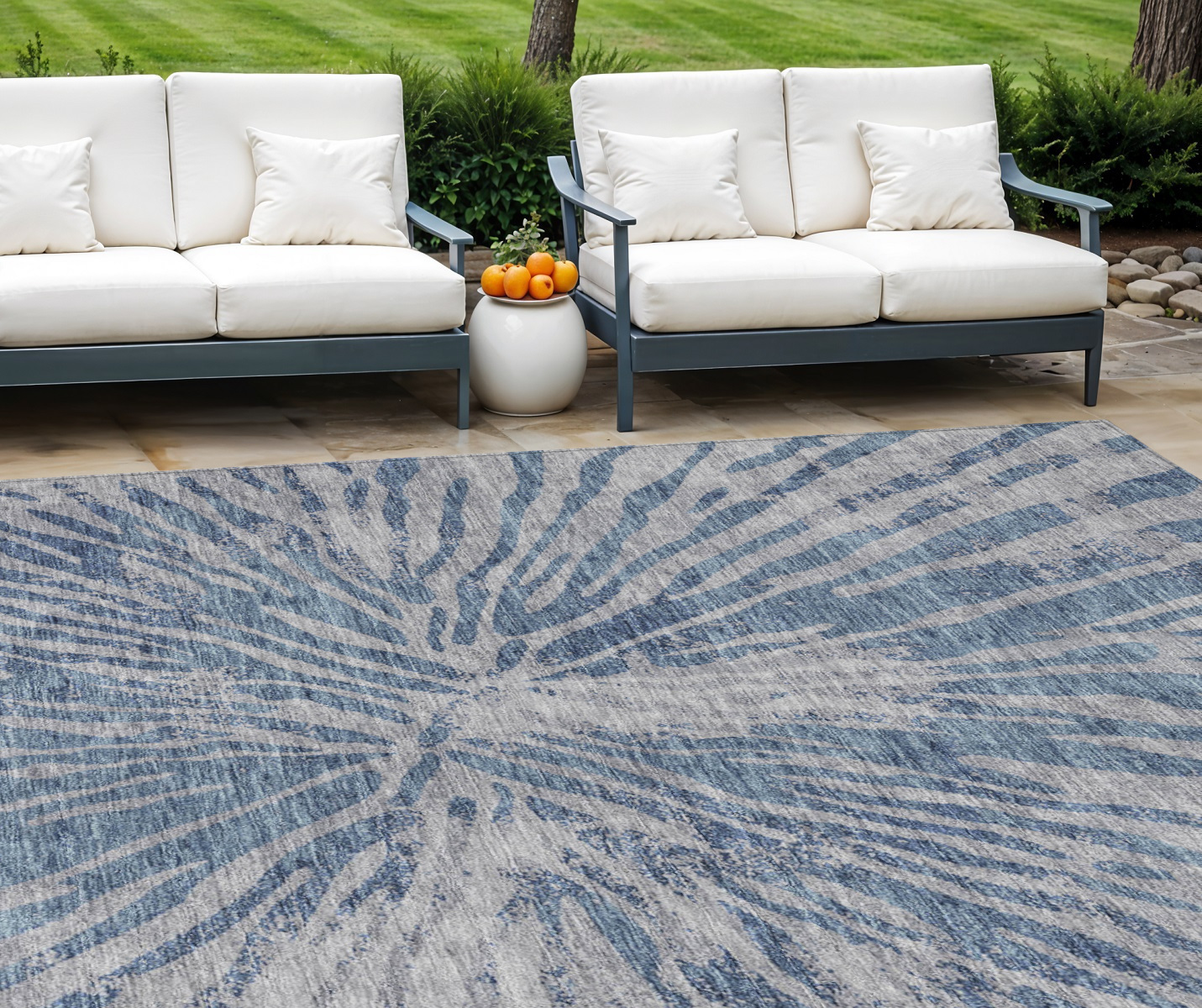 8' X 10' Blue Gray And Silver Abstract Washable Indoor Outdoor Area Rug-588007-1