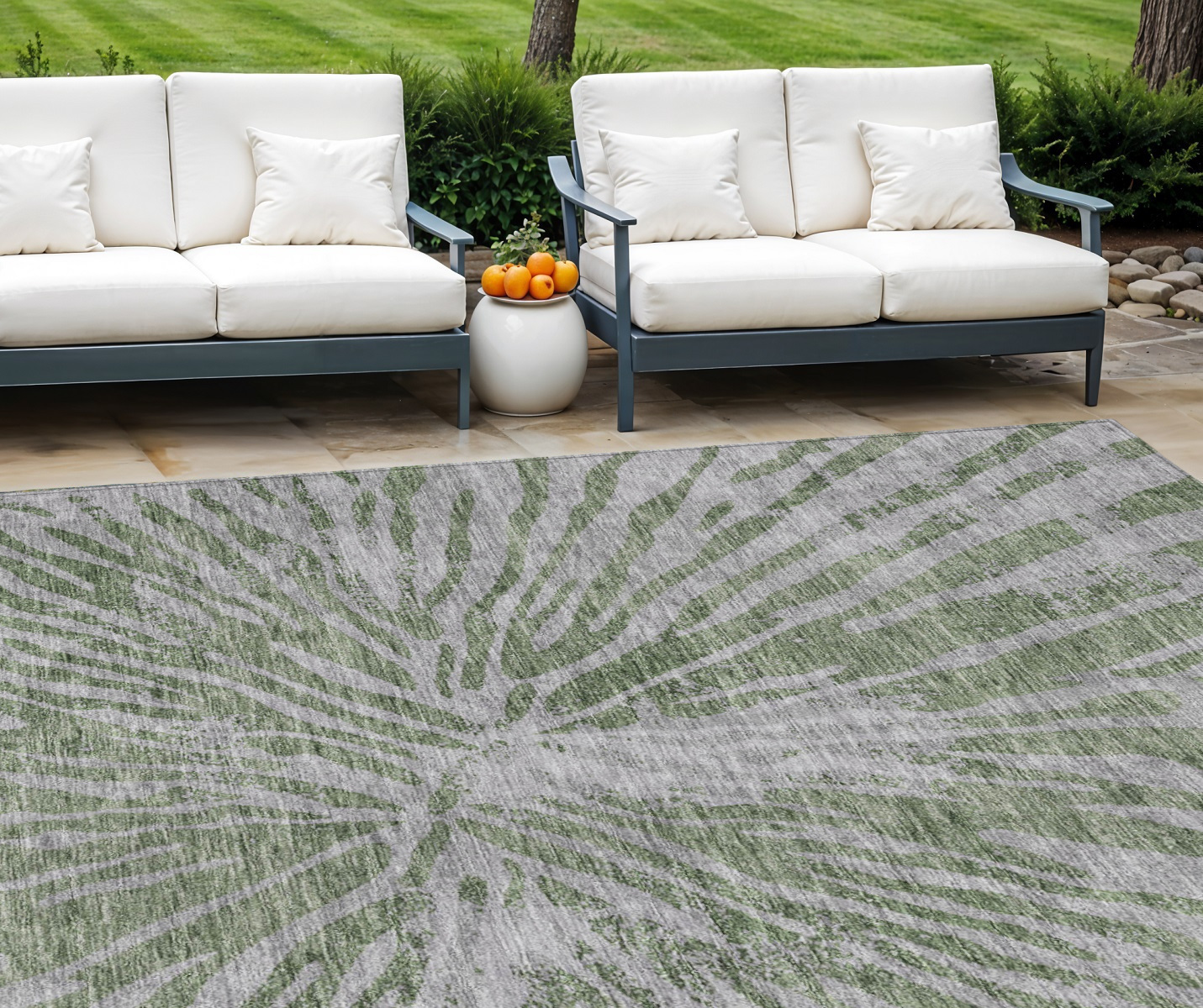 8' X 10' Olive Green Gray And Silver Abstract Washable Indoor Outdoor Area Rug-588019-1