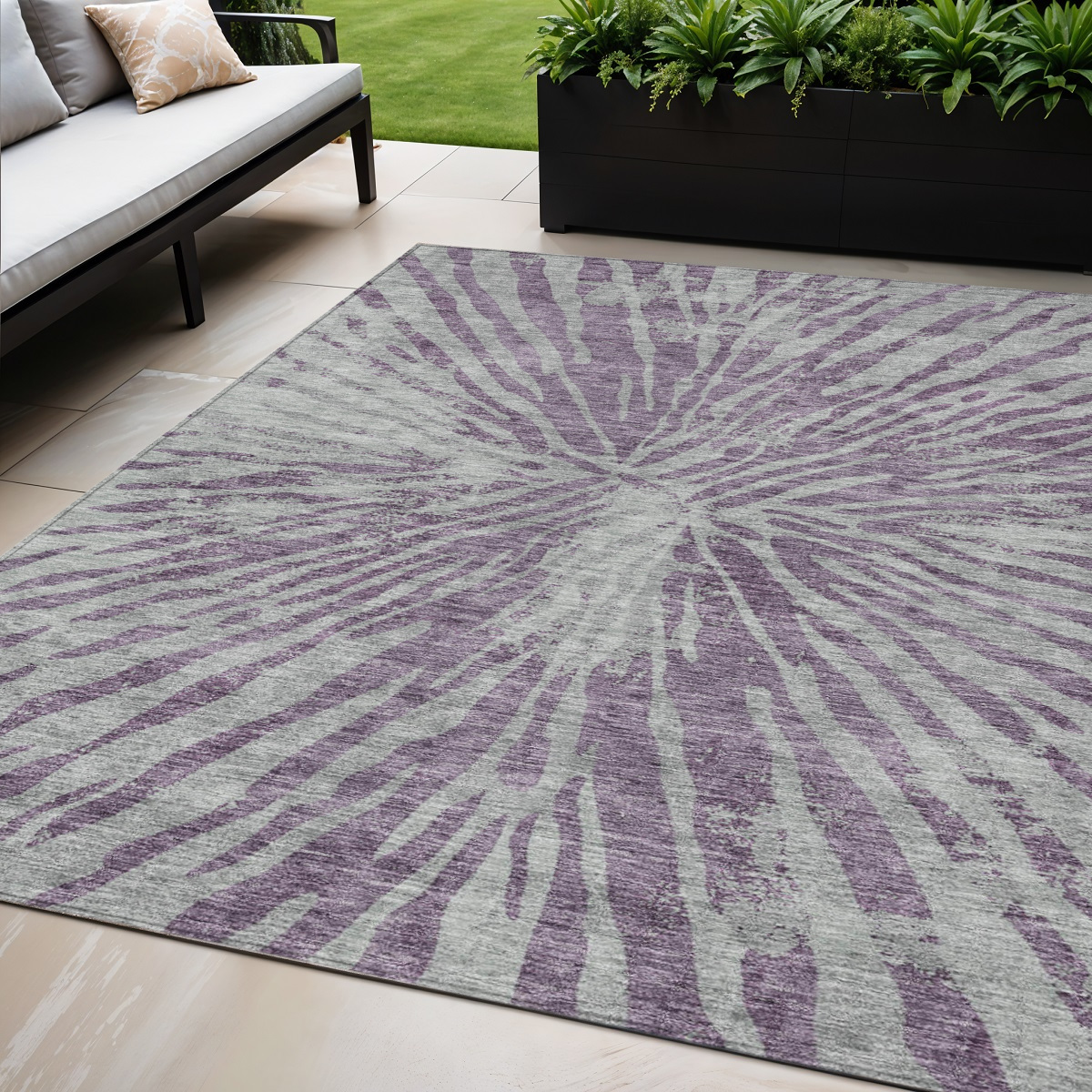 5' X 8' Purple And Gray Abstract Washable Indoor Outdoor Area Rug-588023-1