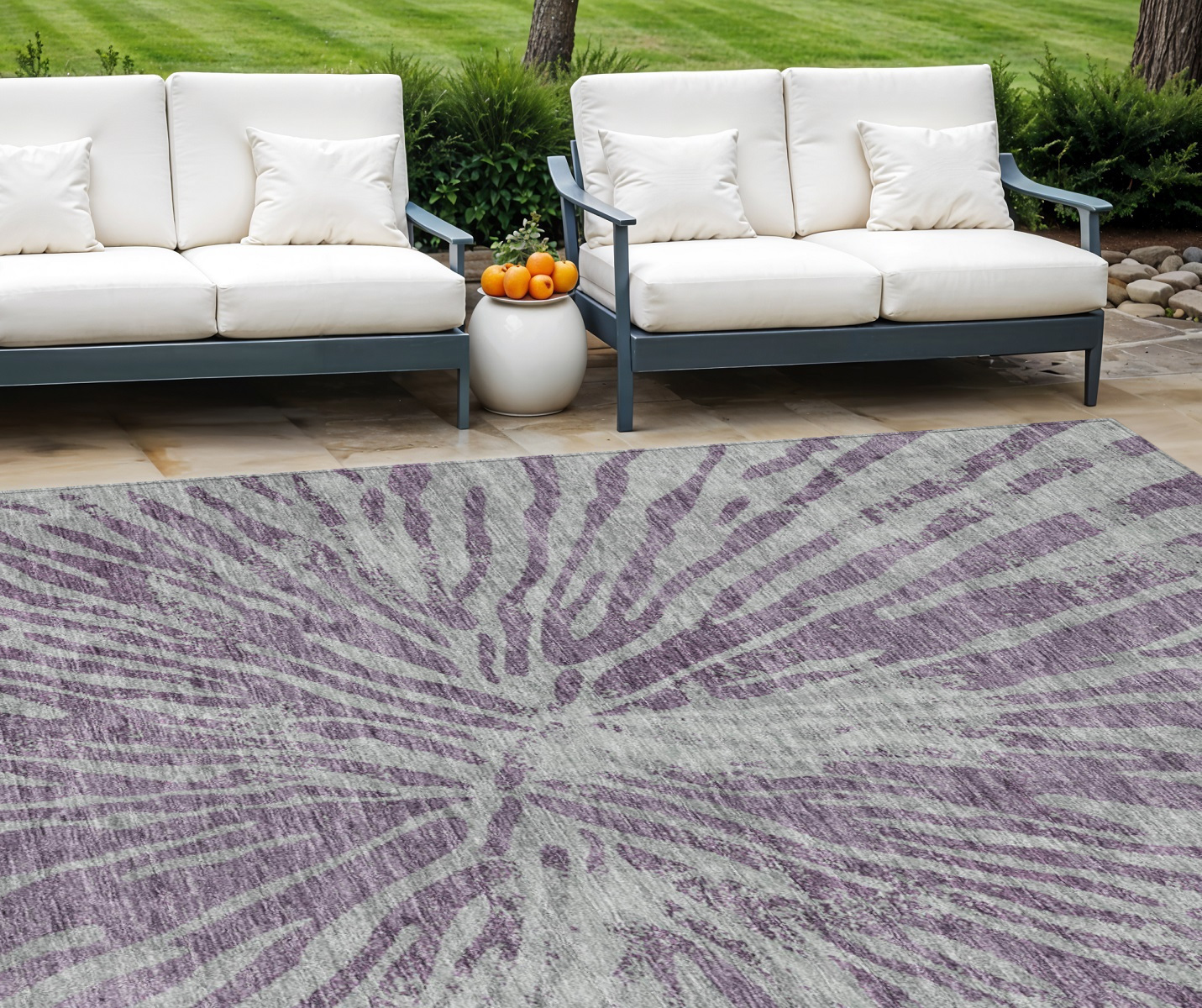 8' X 10' Purple And Gray Abstract Washable Indoor Outdoor Area Rug-588025-1