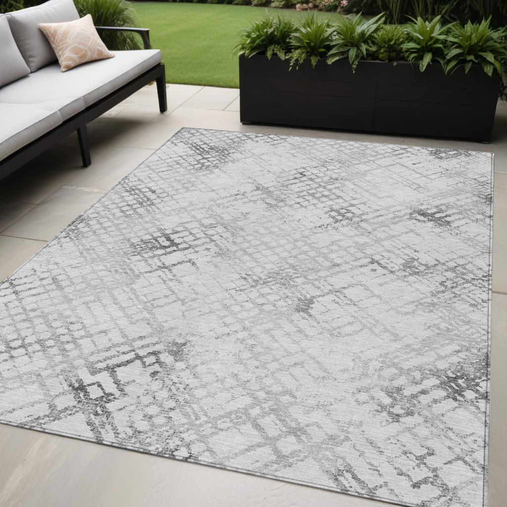 5' X 8' Gray Charcoal And Silver Geometric Washable Indoor Outdoor Area Rug-588269-1