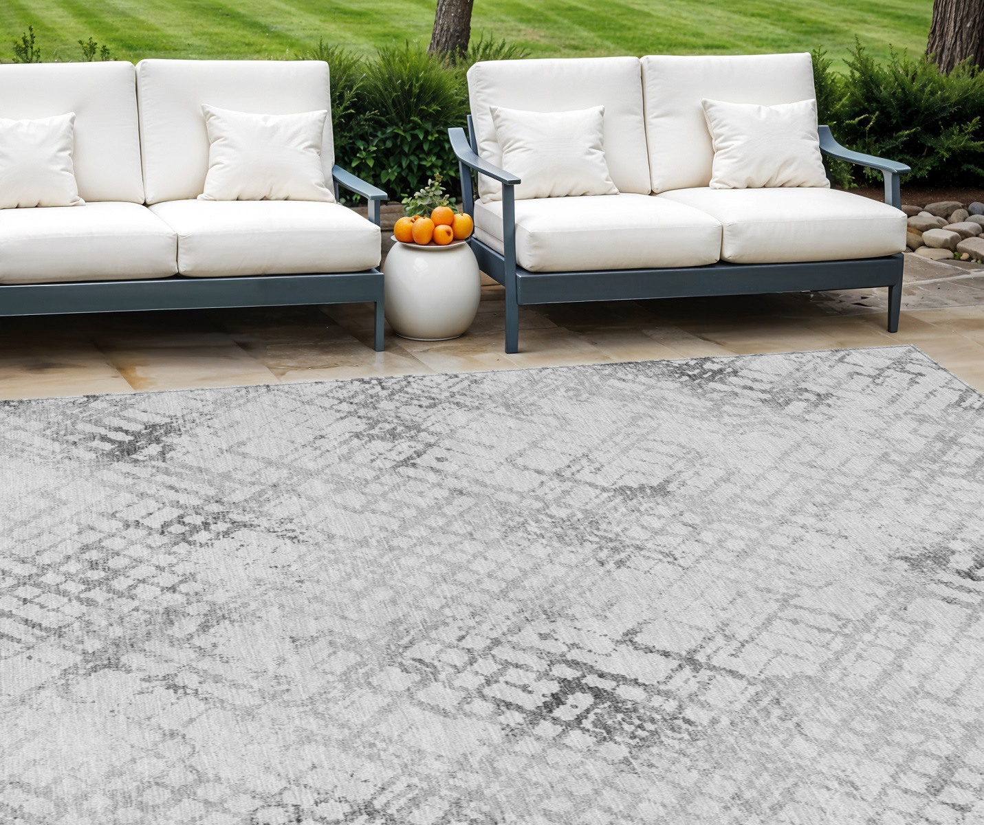 10' X 14' Gray Charcoal And Silver Geometric Washable Indoor Outdoor Area Rug-588273-1