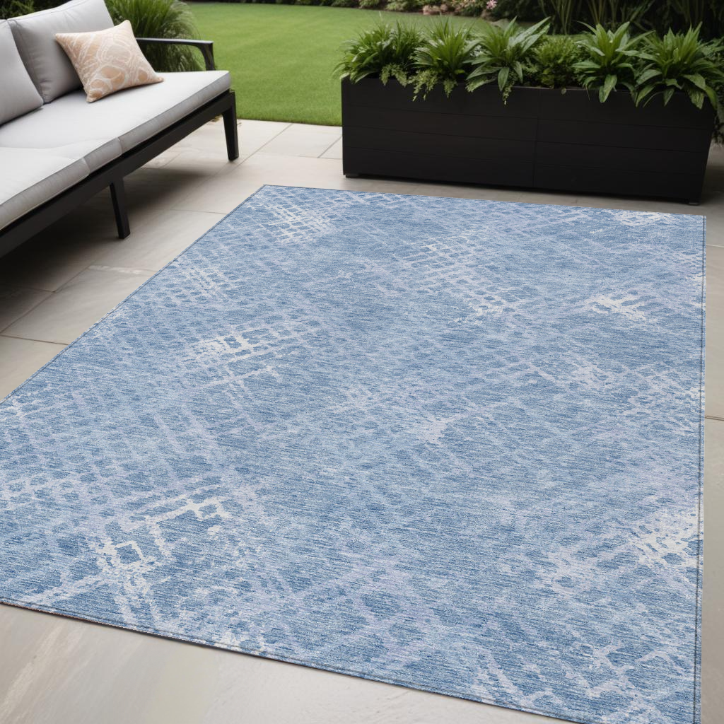 5' X 8' Sky Blue And Denim Blue Geometric Washable Indoor Outdoor Area Rug-588323-1