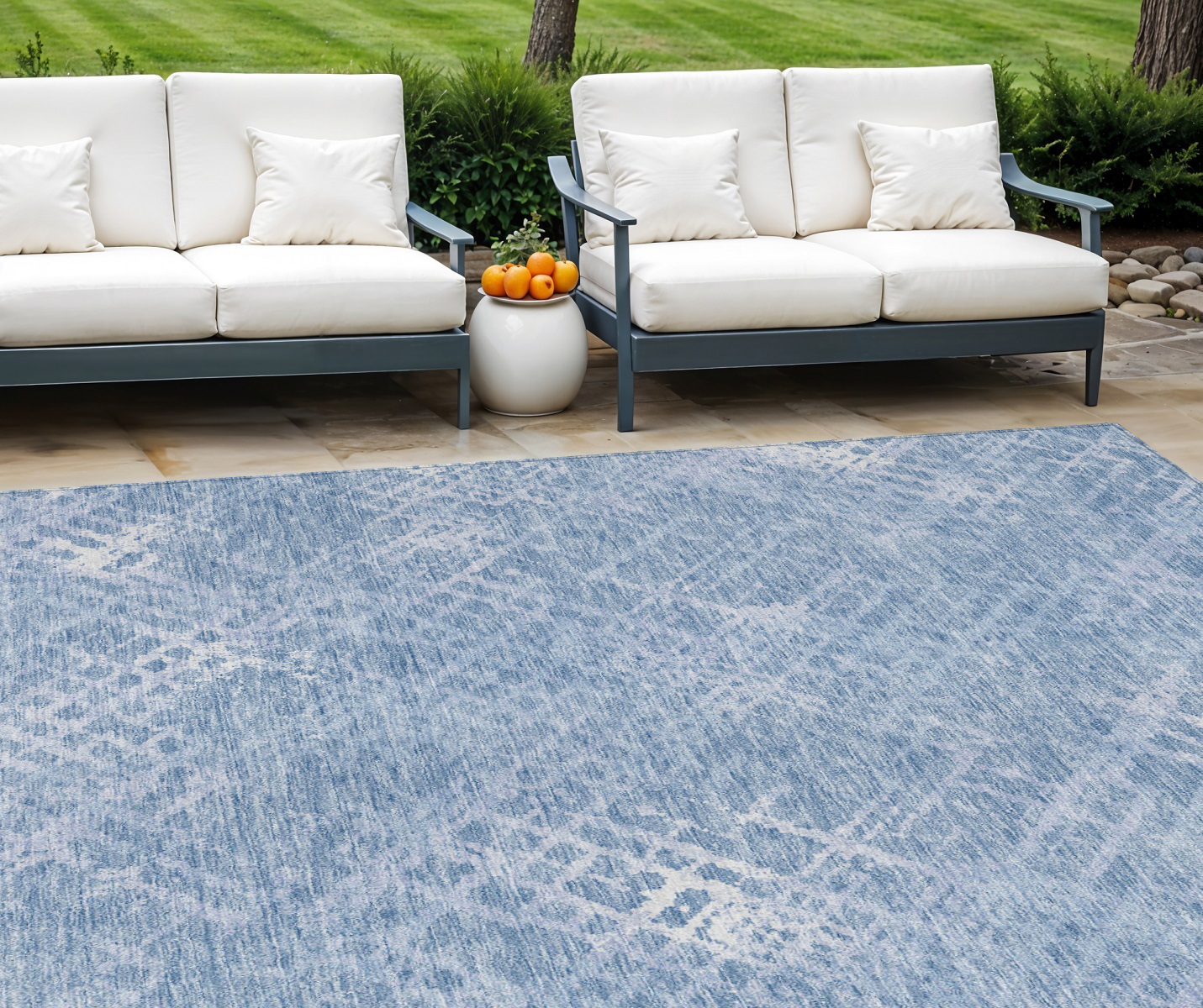 8' X 10' Sky Blue And Denim Blue Geometric Washable Indoor Outdoor Area Rug-588325-1