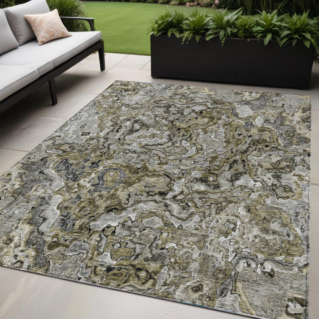 5' X 8' Brown Beige And Tan Abstract Washable Indoor Outdoor Area Rug-588451-1