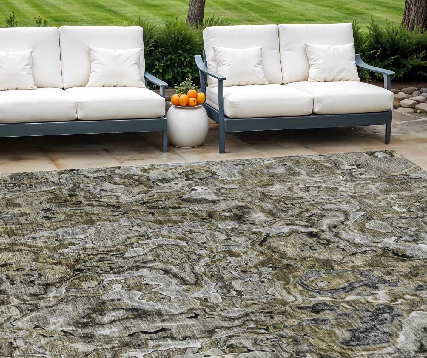 9' X 12' Brown Beige And Tan Abstract Washable Indoor Outdoor Area Rug-588454-1