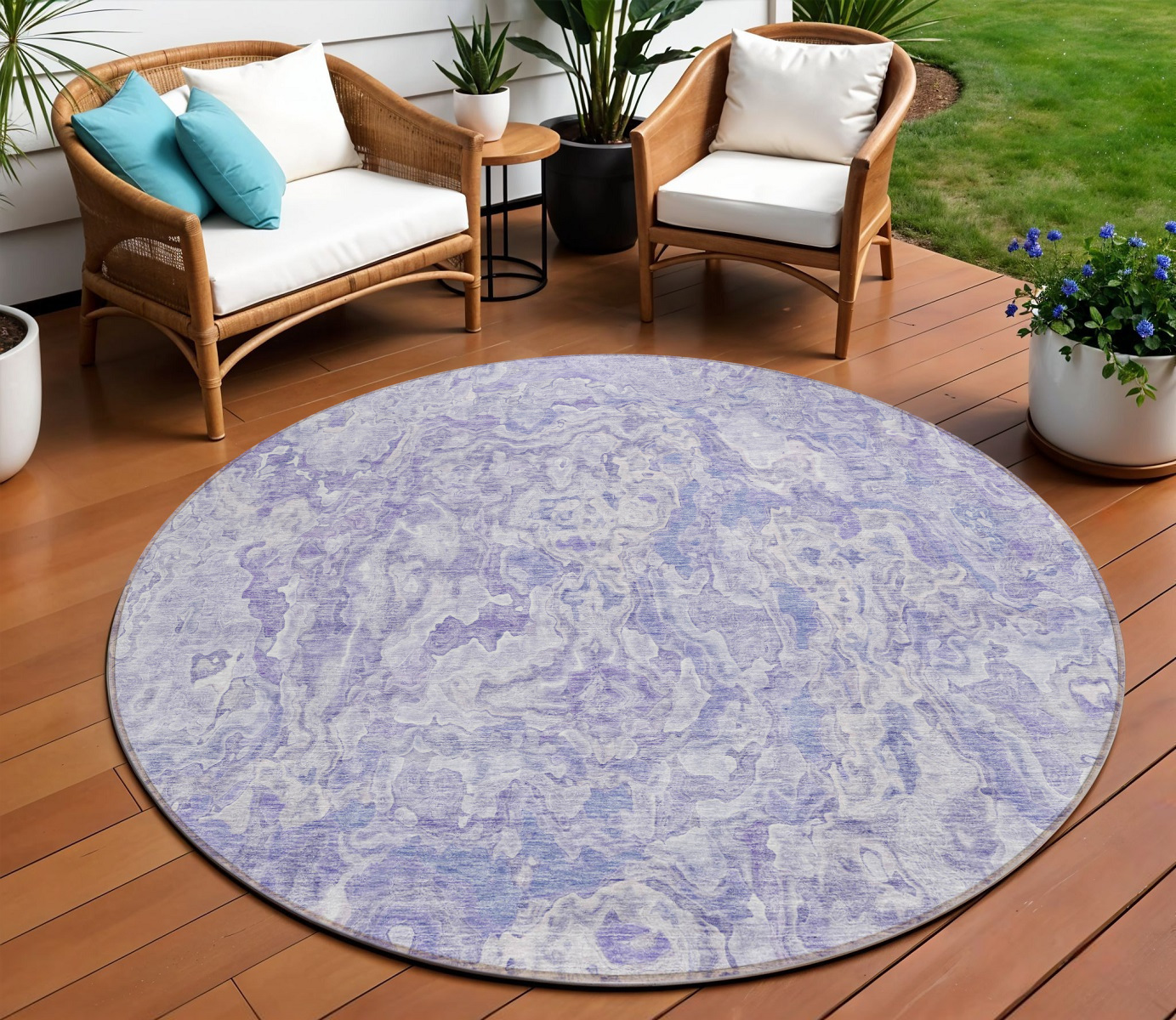 8' Plum Purple And Lavender Round Abstract Washable Indoor Outdoor Area Rug-588476-1
