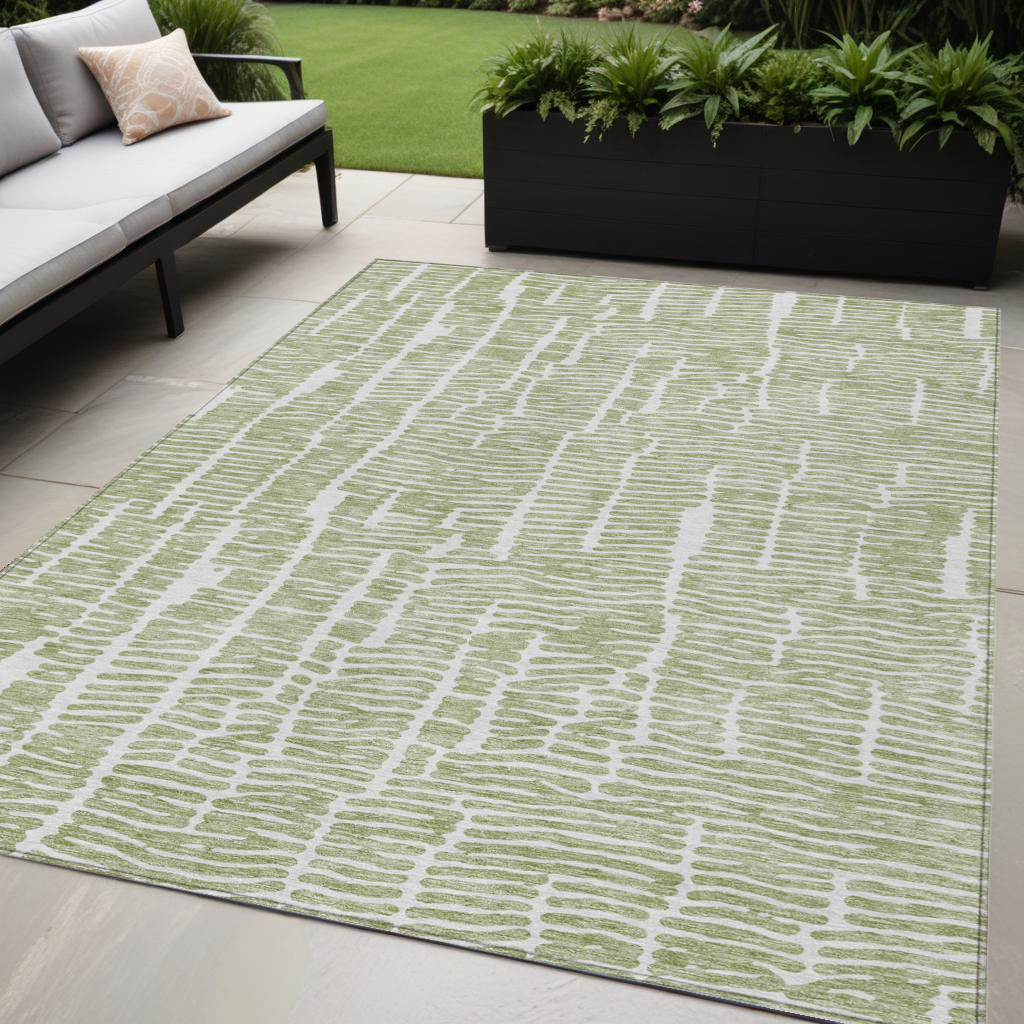 5' X 8' Artichoke Green And Ivory Abstract Washable Indoor Outdoor Area Rug-588487-1