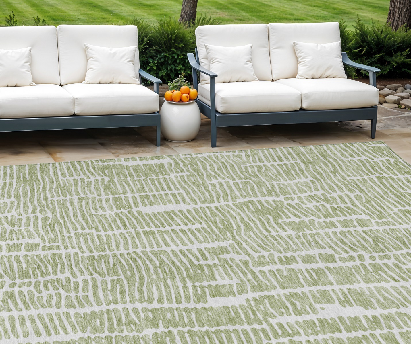 9' X 12' Artichoke Green And Ivory Abstract Washable Indoor Outdoor Area Rug-588490-1