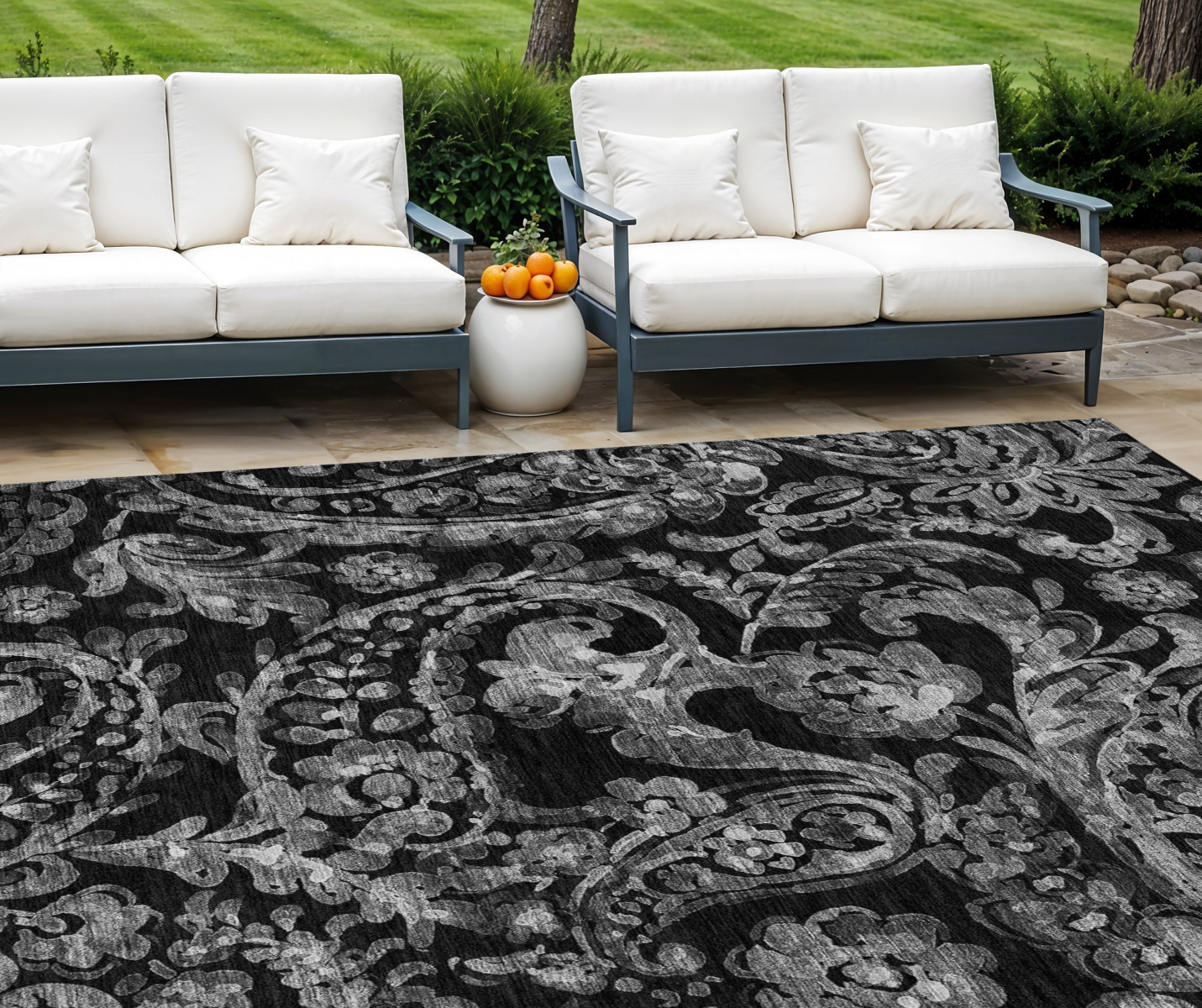 9' X 12' Black Gray And Charcoal Paisley Washable Indoor Outdoor Area Rug-588634-1