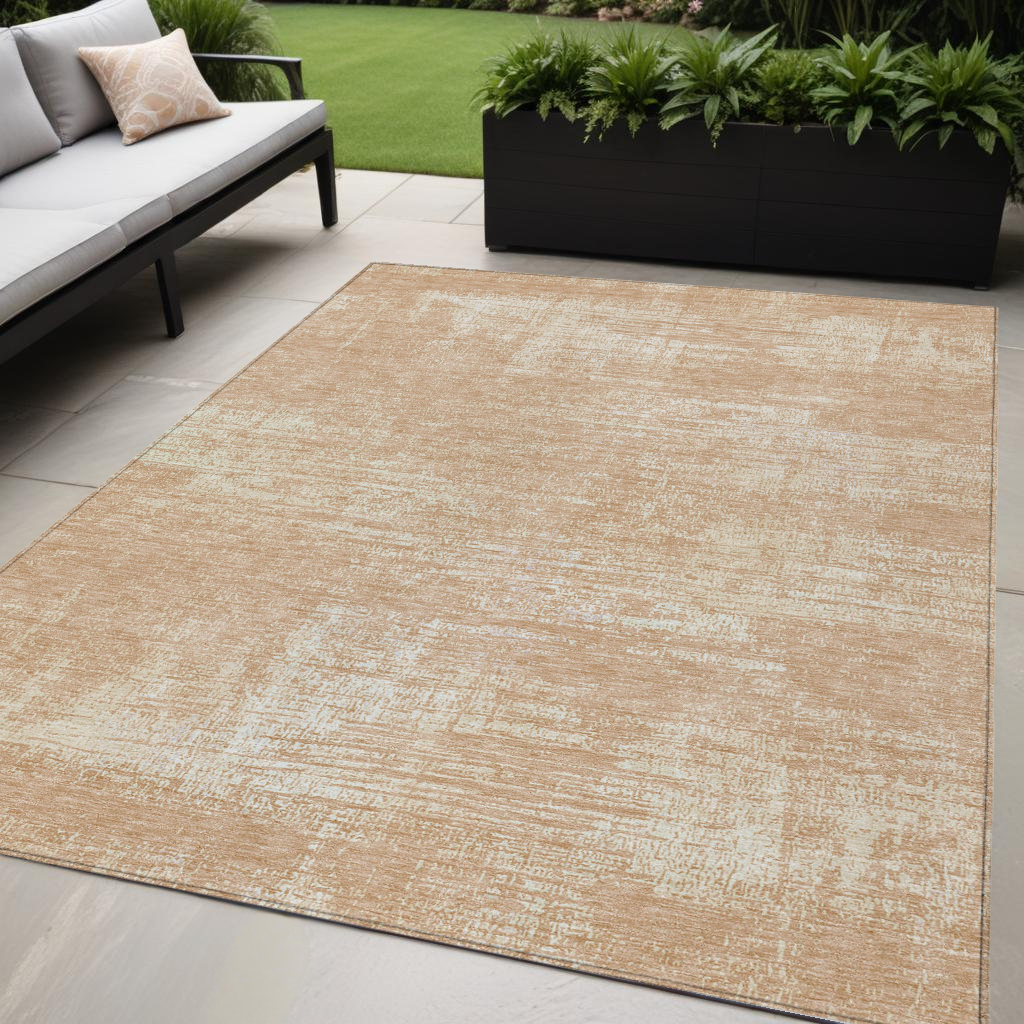 5' X 8' Coral And Salmon Abstract Washable Indoor Outdoor Area Rug-588775-1