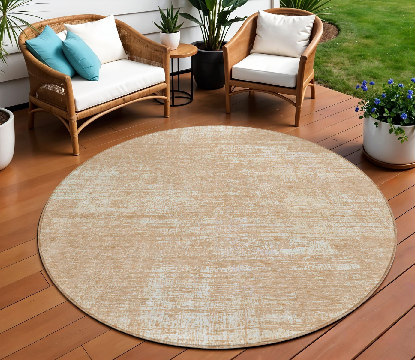 8' Coral And Salmon Round Abstract Washable Indoor Outdoor Area Rug-588776-1