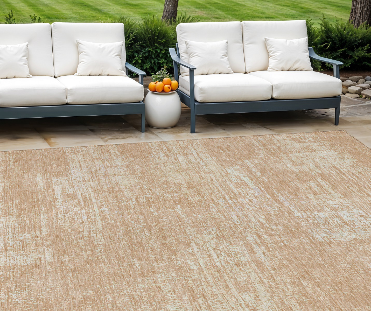 8' X 10' Coral And Salmon Abstract Washable Indoor Outdoor Area Rug-588777-1