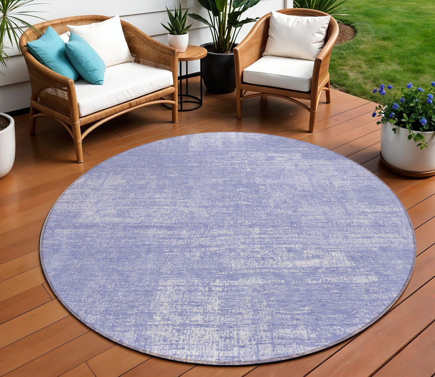 8' Lavender Purple And Lilac Round Abstract Washable Indoor Outdoor Area Rug-588782-1
