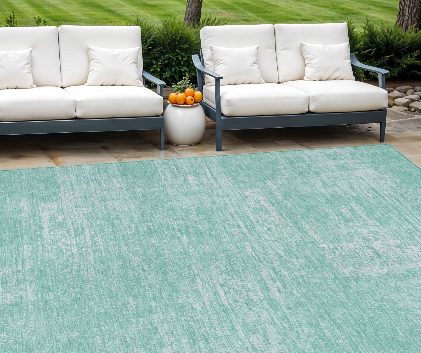 8' X 10' Turquoise And Teal Blue Abstract Washable Indoor Outdoor Area Rug-588801-1