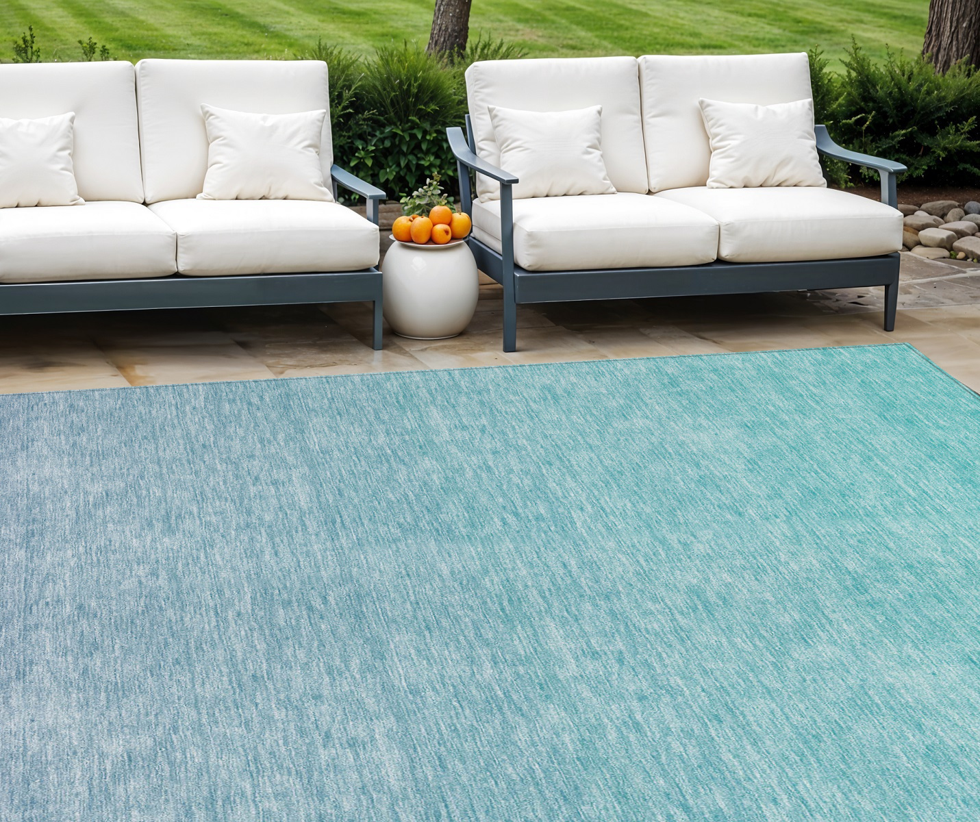 9' X 12' Sky Blue And Teal Blue Ombre Washable Indoor Outdoor Area Rug-588988-1