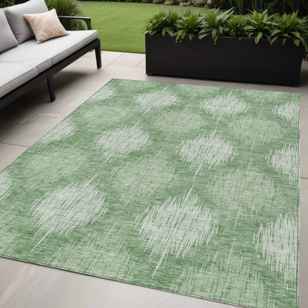 5' X 8' Mint Green And Fern Green Ikat Washable Indoor Outdoor Area Rug-589159-1