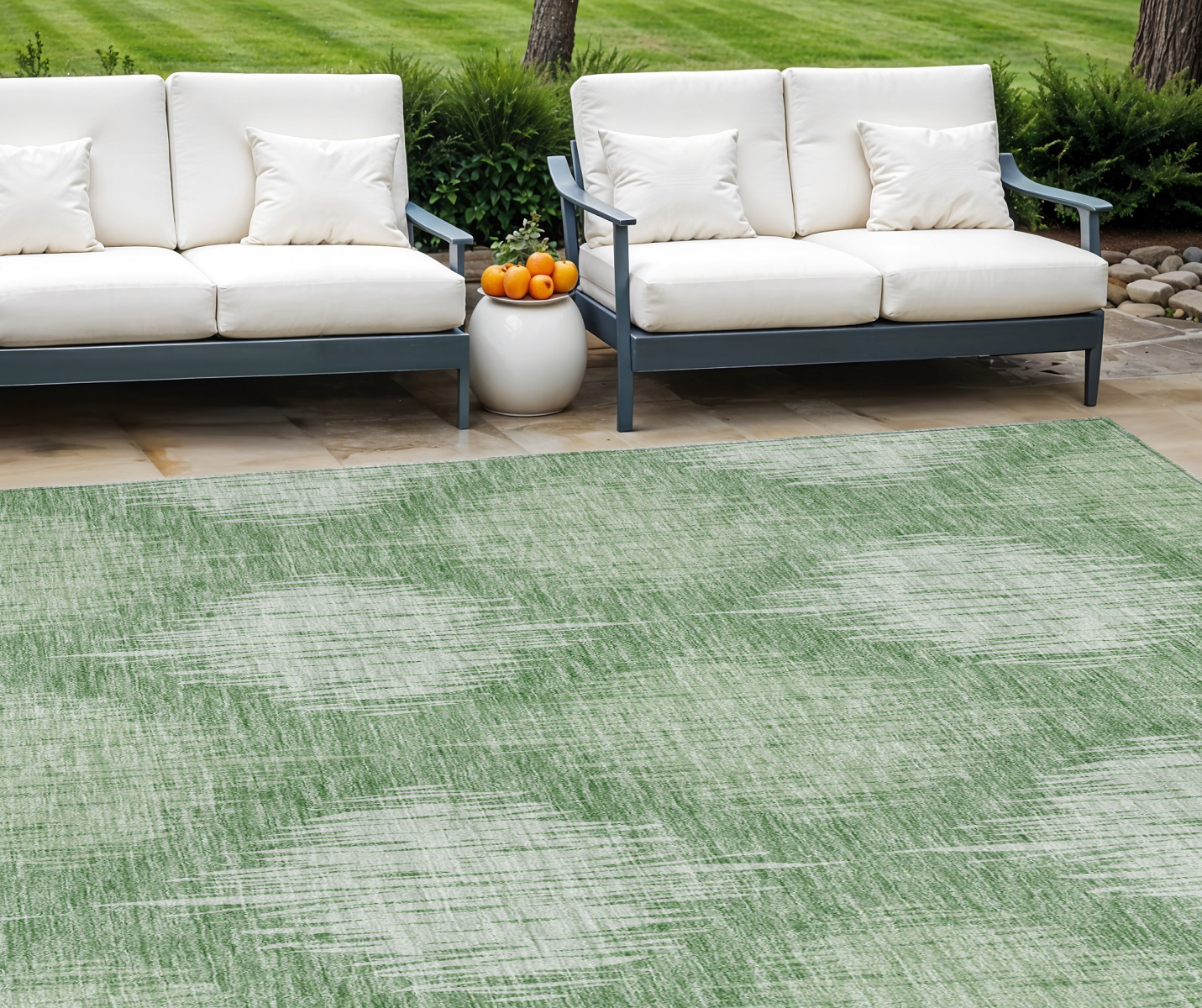 8' X 10' Mint Green And Fern Green Ikat Washable Indoor Outdoor Area Rug-589161-1
