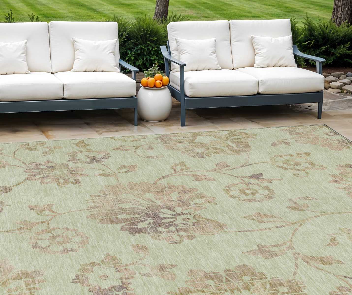 10' X 14' Artichoke Green Mint Green And Taupe Floral Washable Indoor Outdoor Area Rug-589451-1
