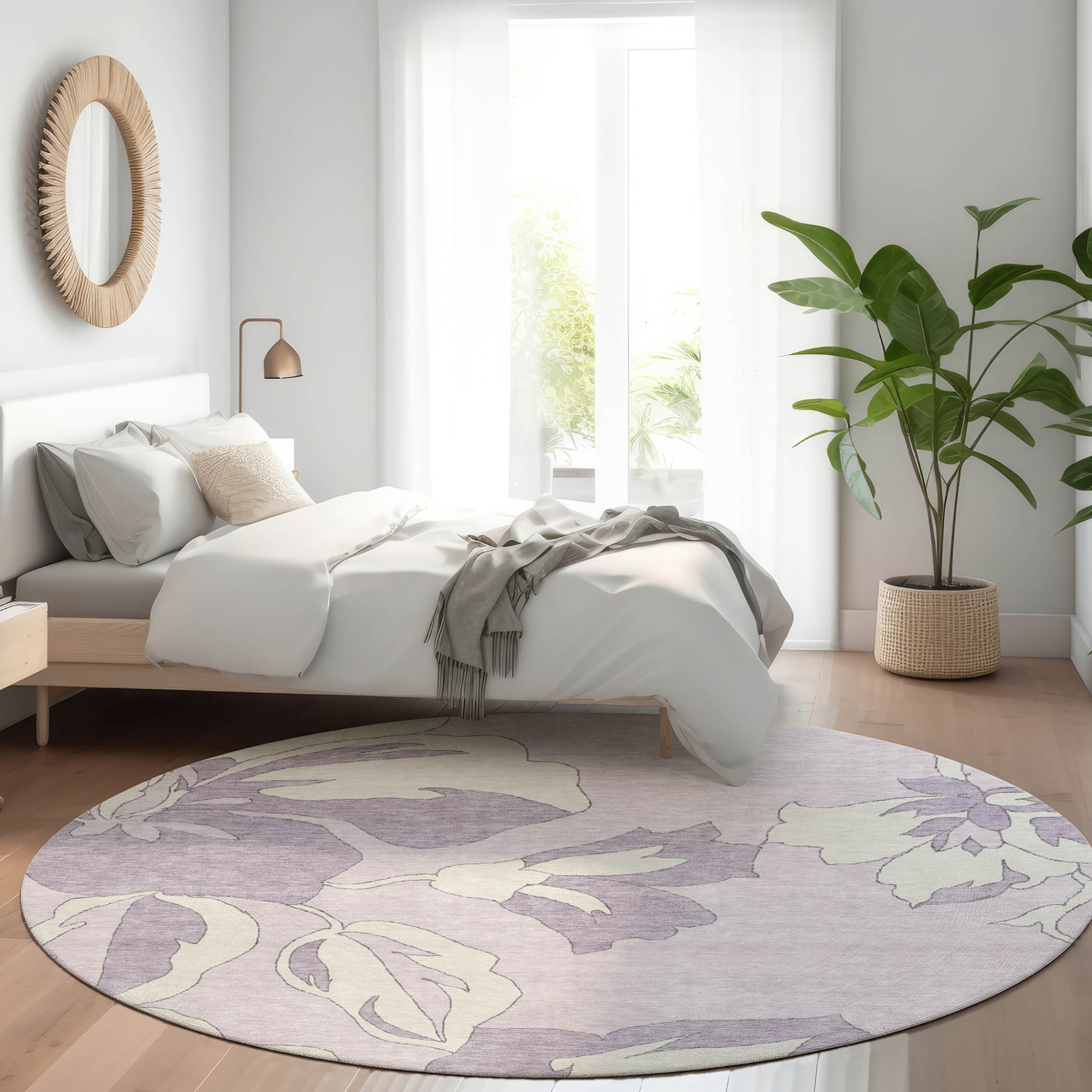 8' Round Gray And Ivory Round Floral Indoor Outdoor Area Rug 8' Round Gray And Ivory Round Floral Indoor Outdoor Area Rug