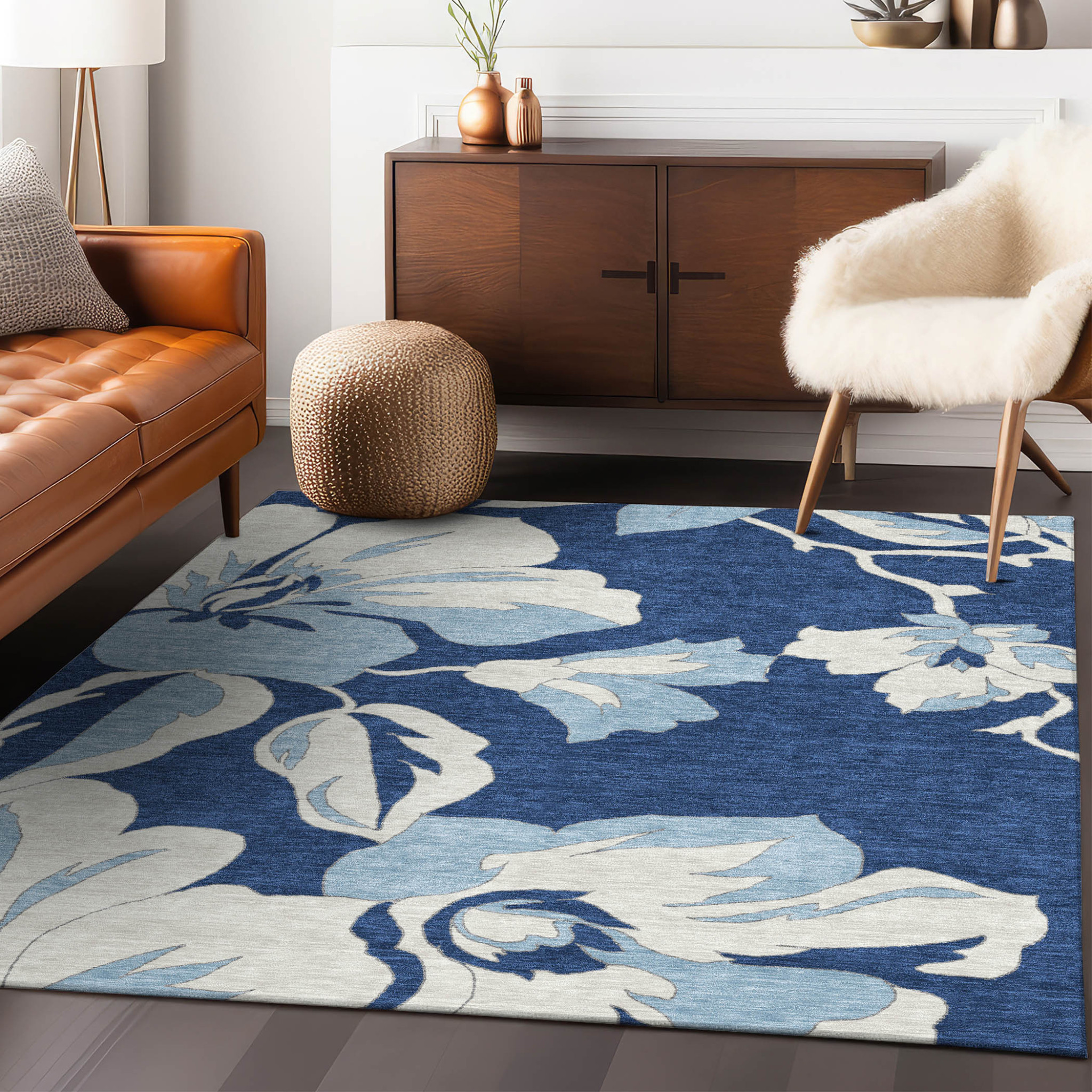 8' X 11' Blue And Ivory Floral Indoor Outdoor Area Rug 8' X 11' Blue And Ivory Floral Indoor Outdoor Area Rug