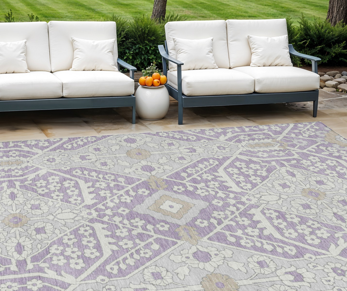 9' X 12' Lavender Gray And Beige Floral Washable Indoor Outdoor Area Rug-590068-1