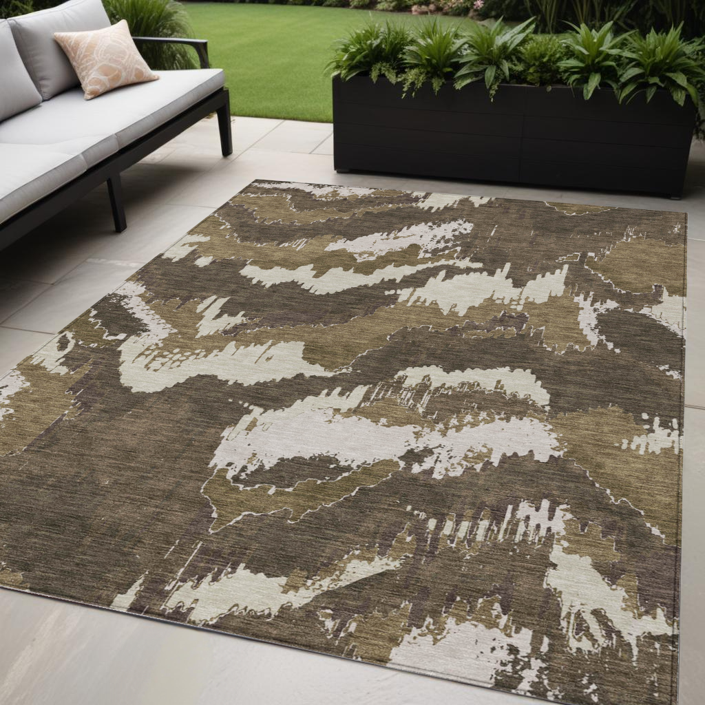 5' x 8' Brown Abstract Indoor Outdoor Area Rug 5' x 8' Brown Abstract Indoor Outdoor Area Rug