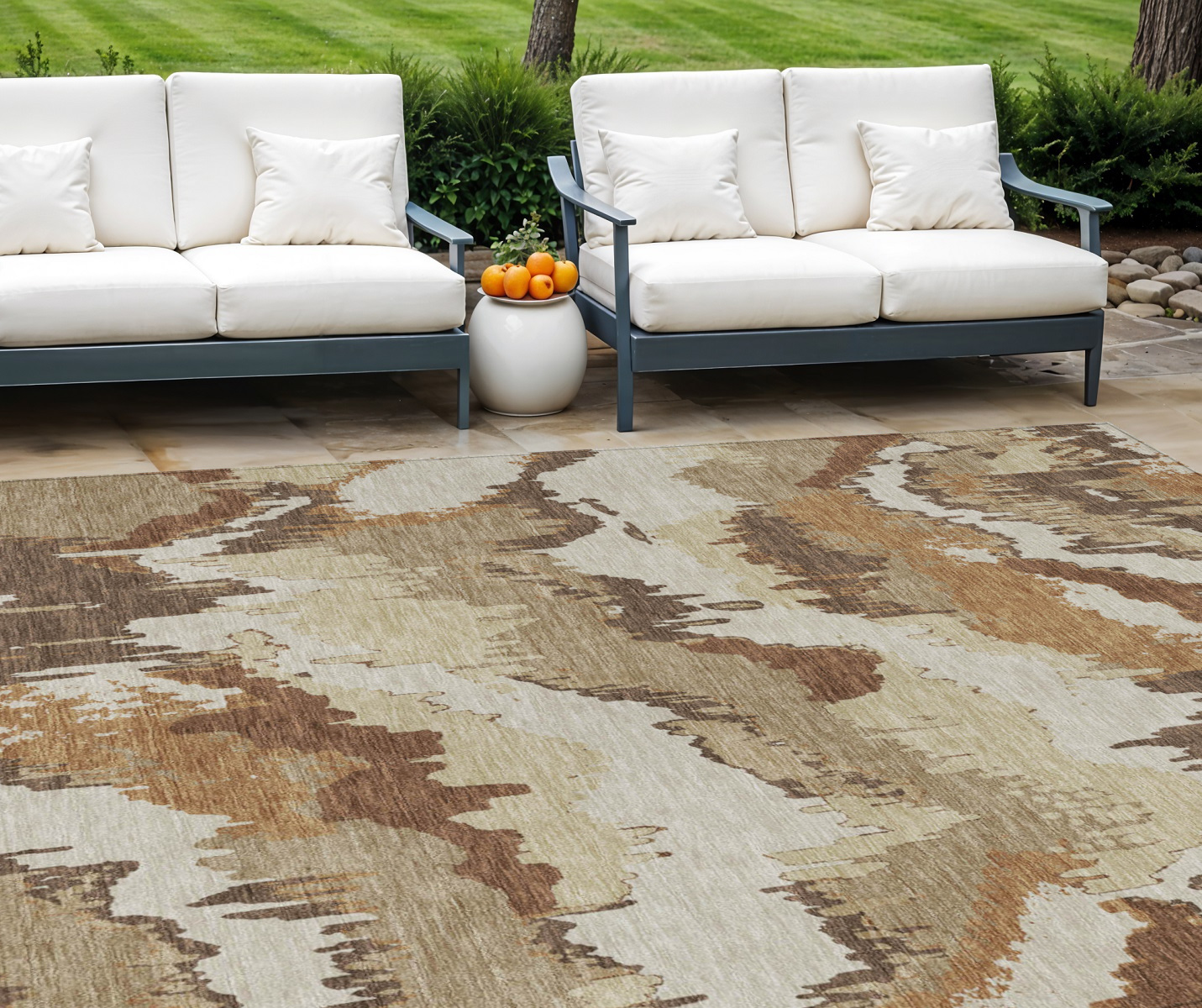 8' X 10' Brown And Beige Abstract Washable Indoor Outdoor Area Rug-590163-1