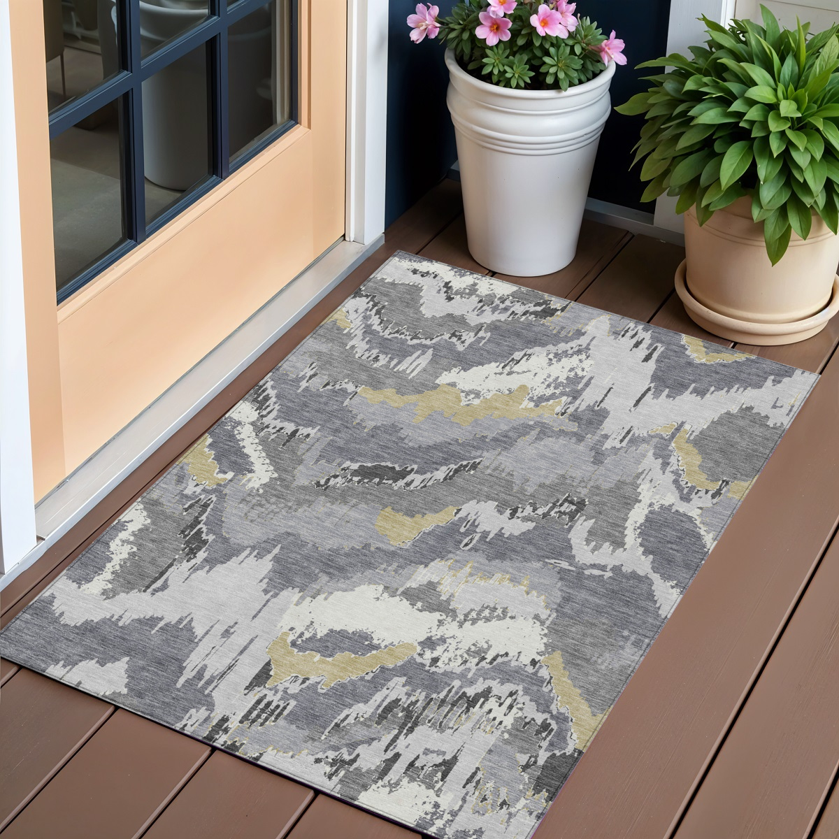 3' X 5' Gray Silver And Charcoal Abstract Washable Indoor Outdoor Area Rug-590178-1