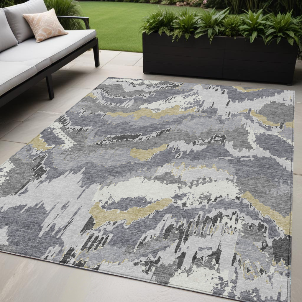5' X 8' Gray Silver And Charcoal Abstract Washable Indoor Outdoor Area Rug-590179-1
